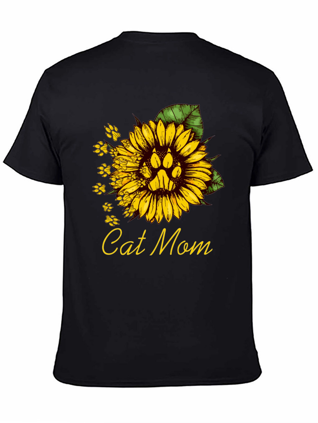 Cat Mom Sunflower Paw Print T-Shirt