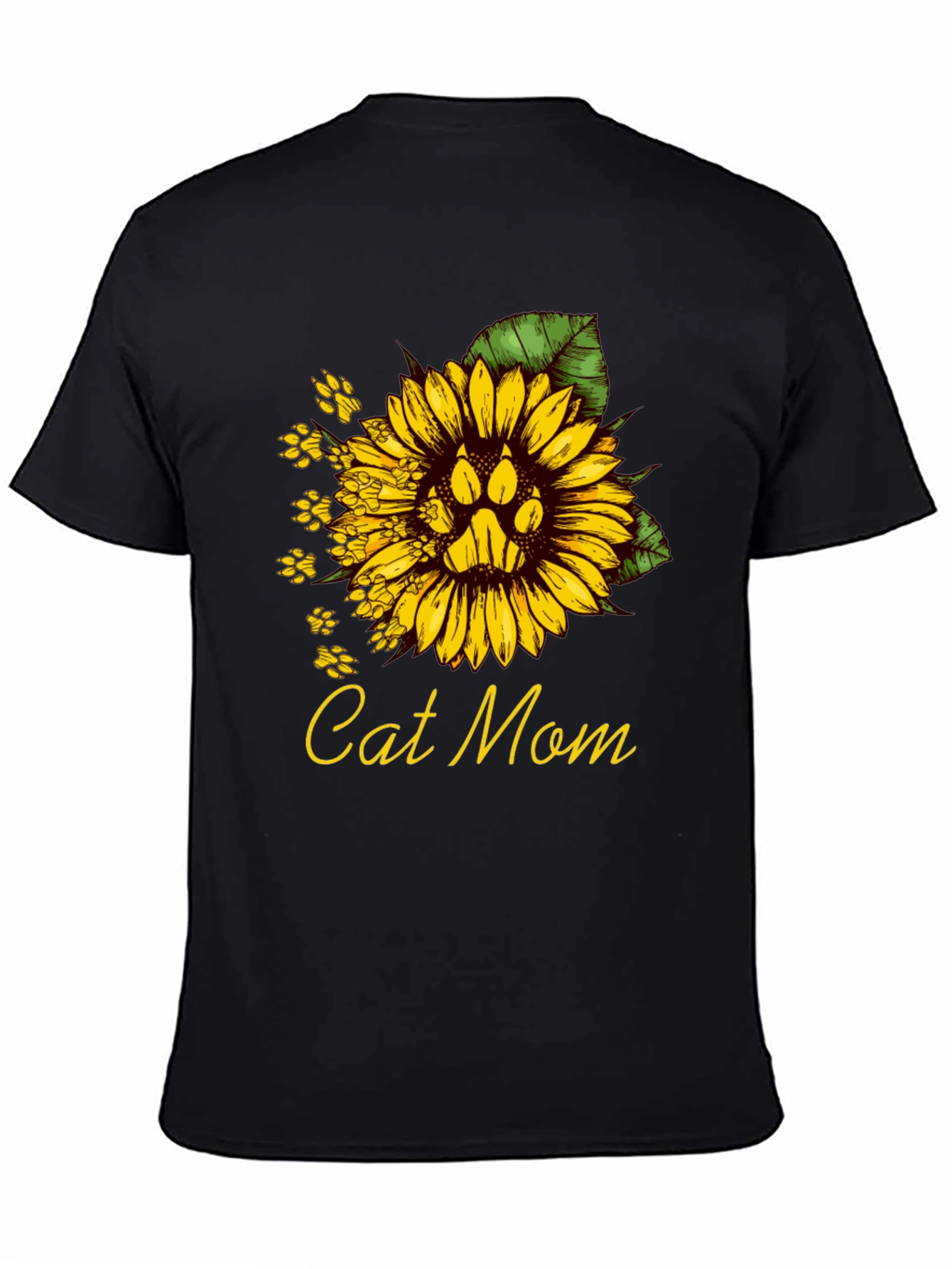 Cat Mom Sunflower Paw Print T-Shirt