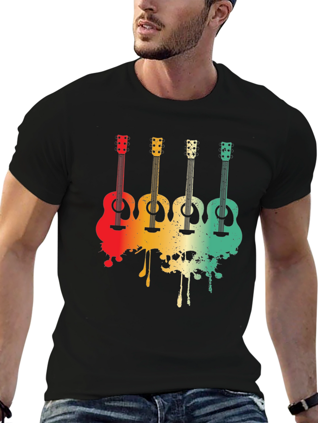 Retro Guitar Graphic Tee - Musician T-Shirt