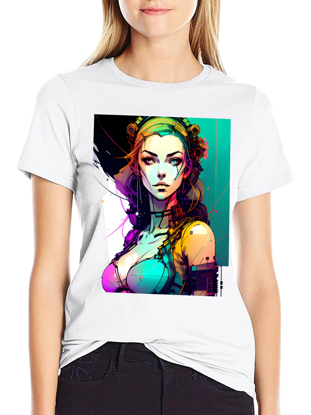 Cyberpunk Girl Graphic Black T-Shirt