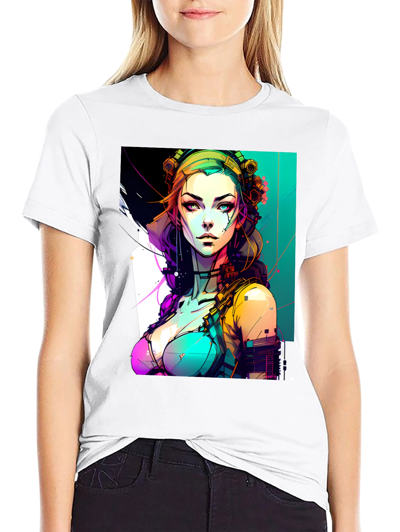 Cyberpunk Girl Graphic Black T-Shirt