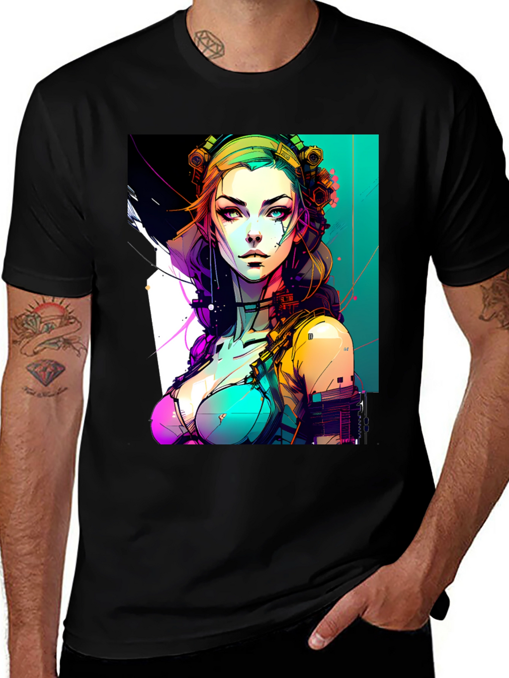 Cyberpunk Girl Graphic Black T-Shirt
