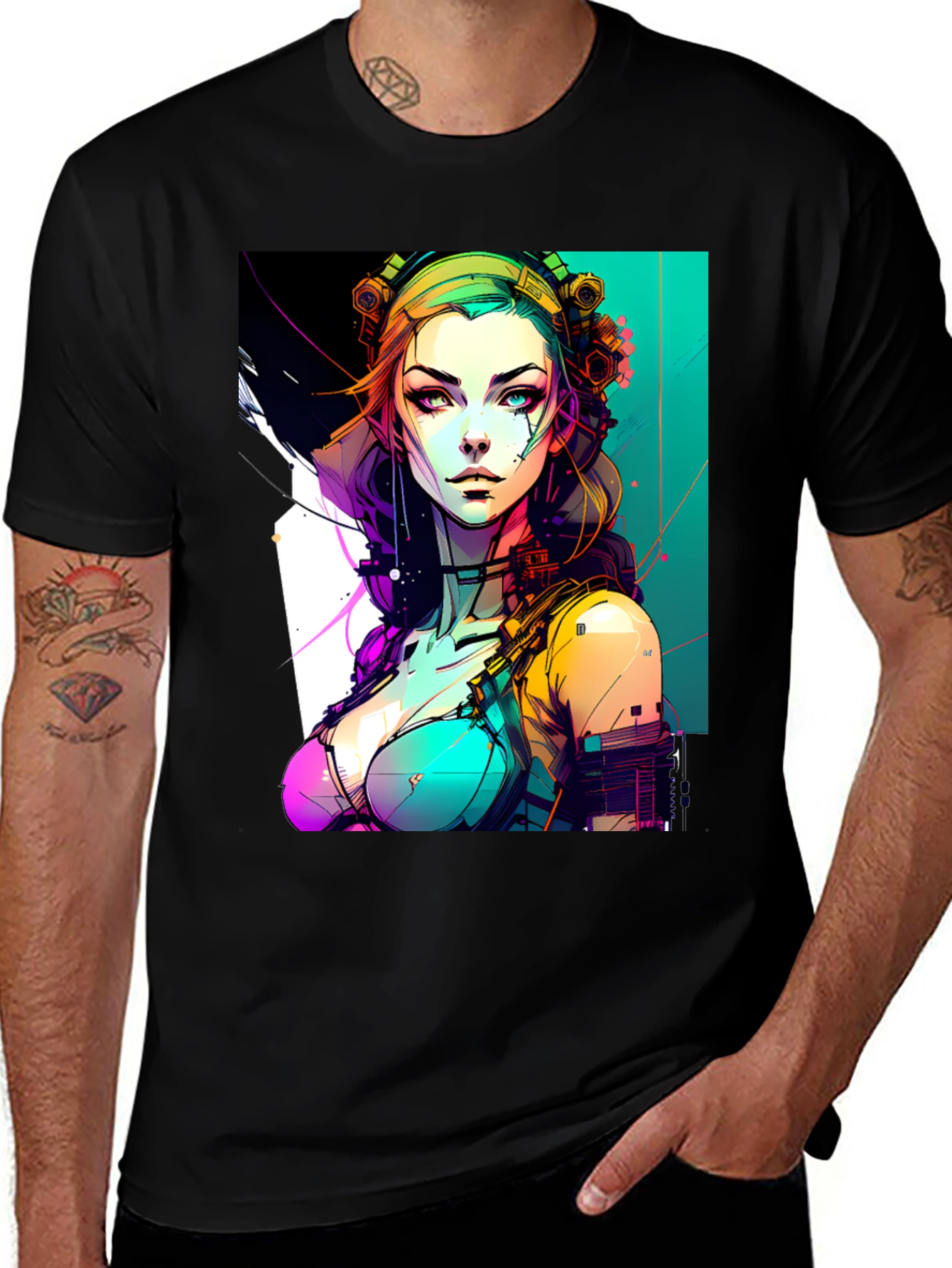 Cyberpunk Girl Graphic Black T-Shirt