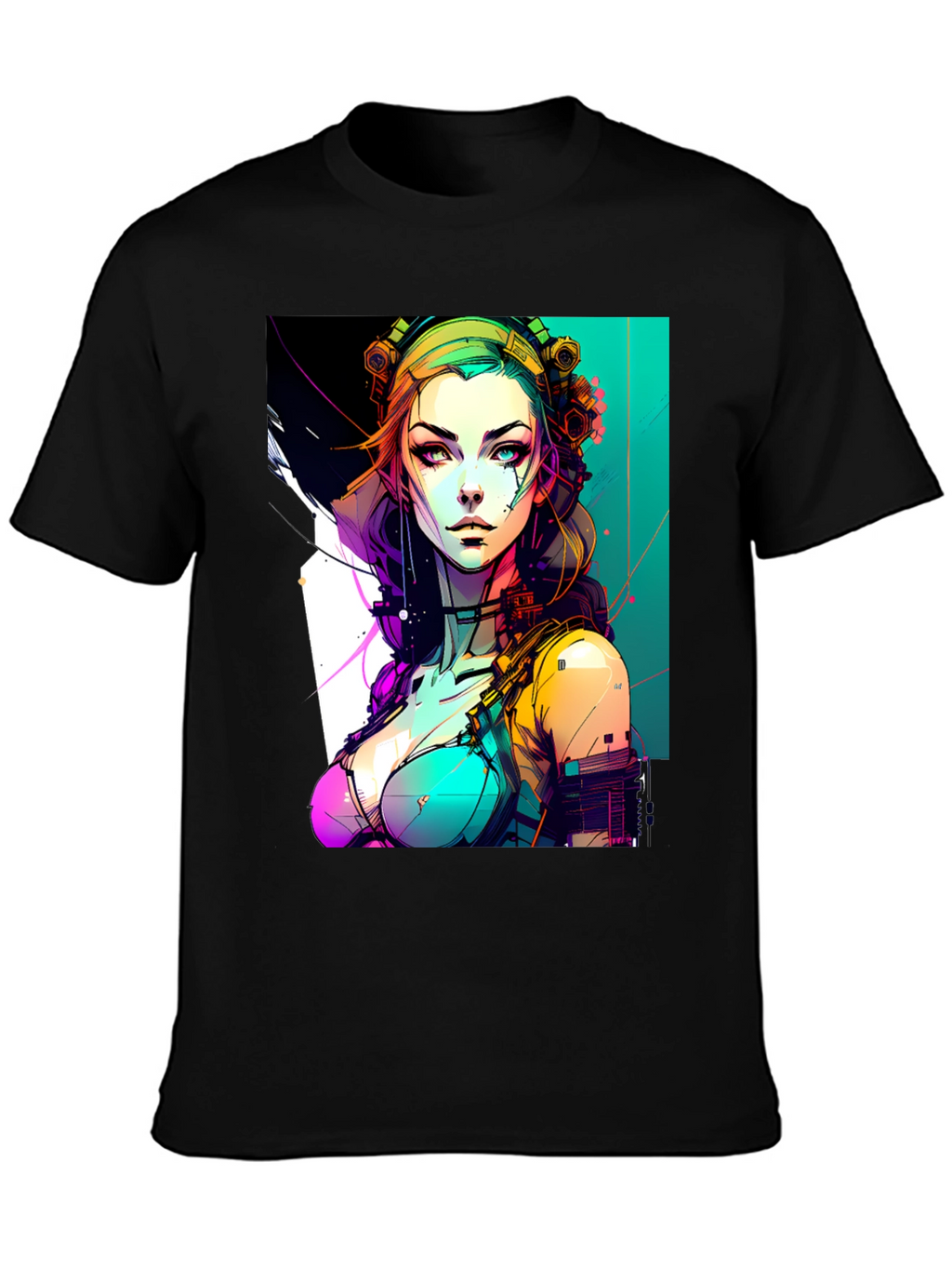 Cyberpunk Girl Graphic Black T-Shirt