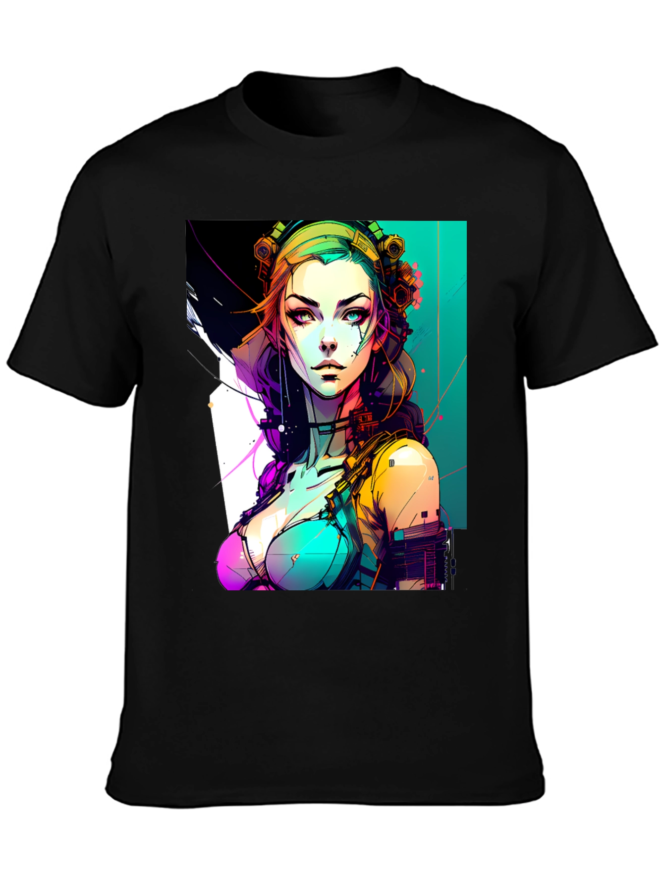 Cyberpunk Girl Graphic Black T-Shirt