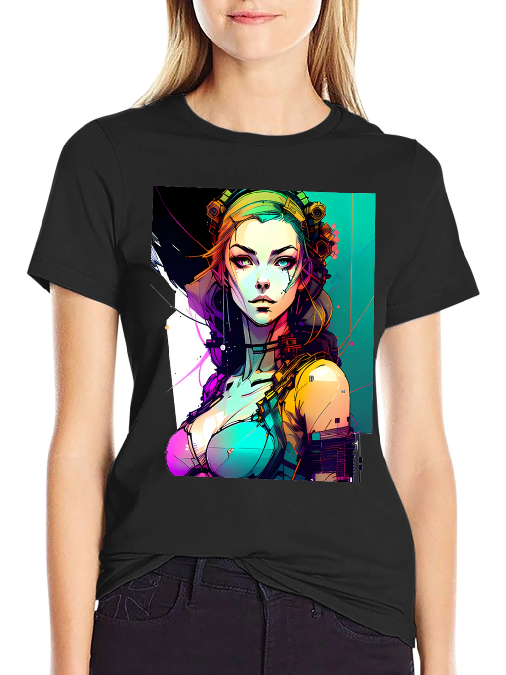 Cyberpunk Girl Graphic Black T-Shirt