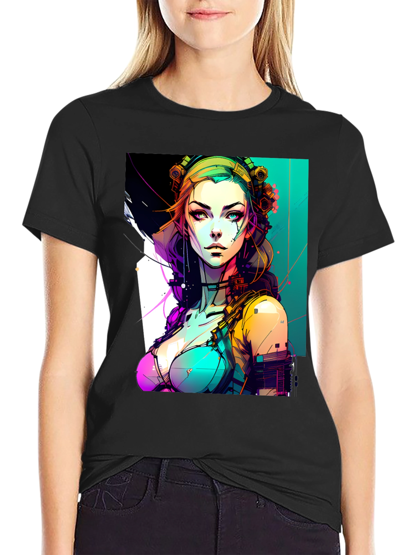 Cyberpunk Girl Graphic Black T-Shirt