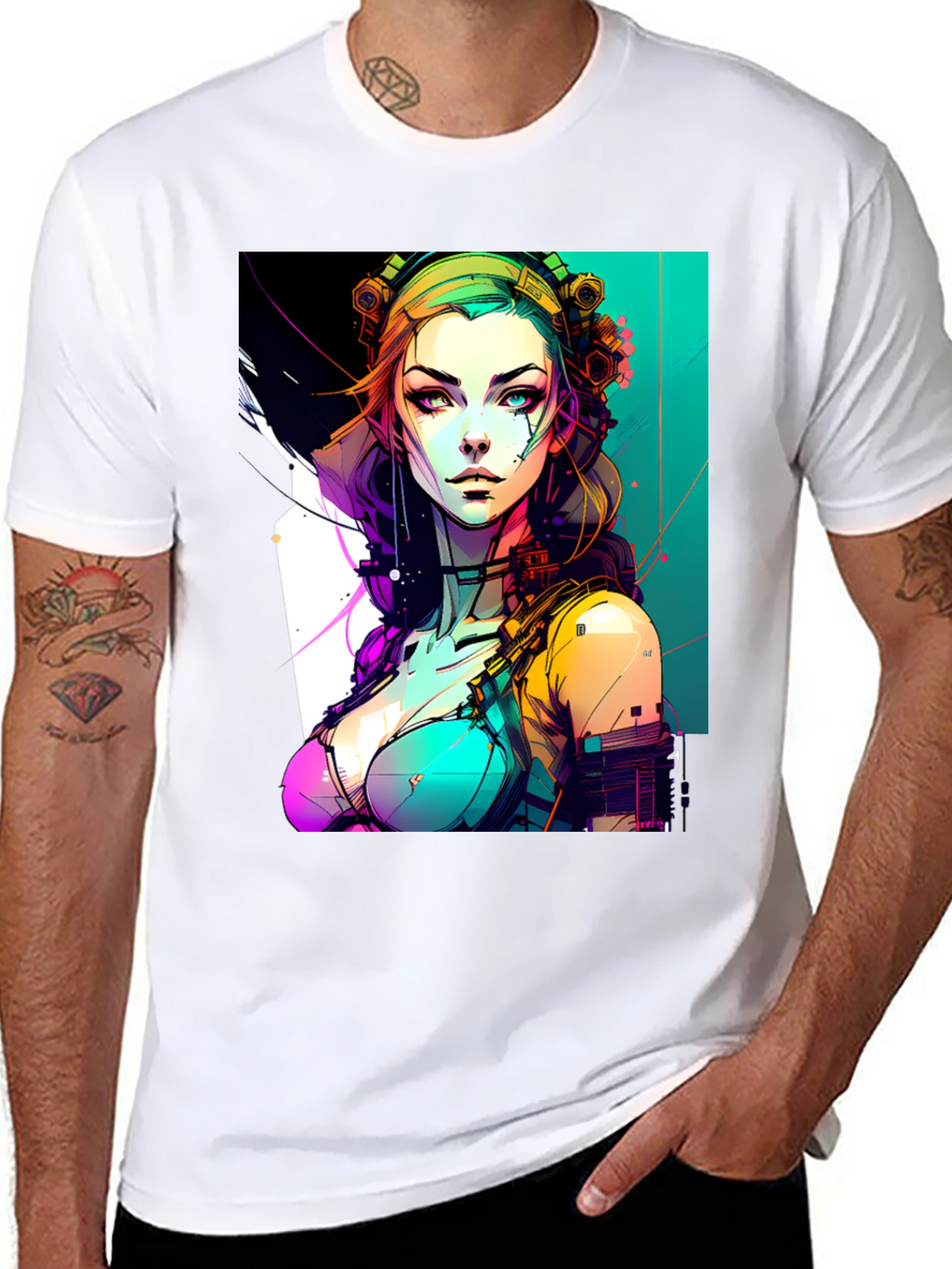 Cyberpunk Girl Graphic Black T-Shirt
