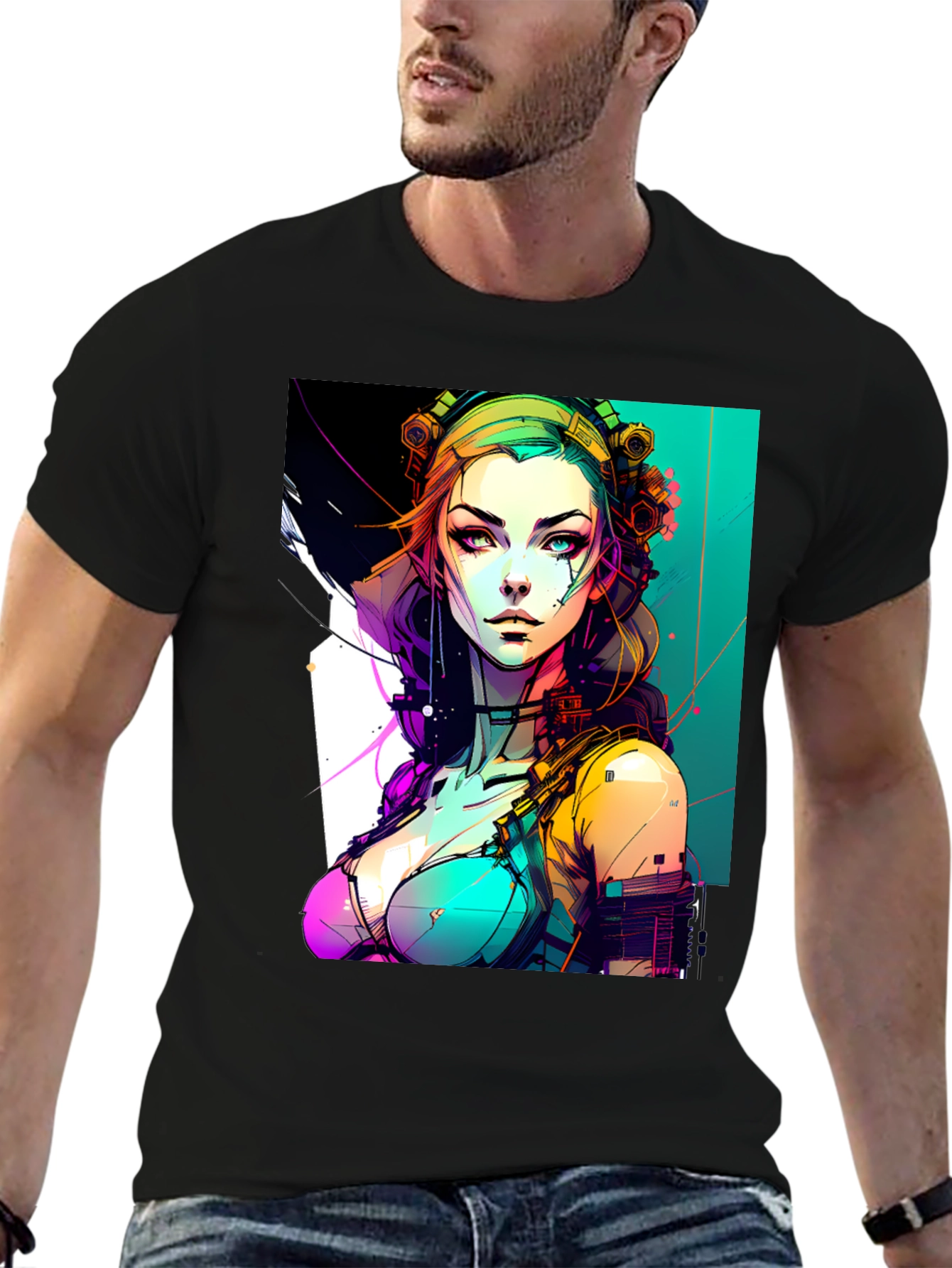 Cyberpunk Girl Graphic Black T-Shirt