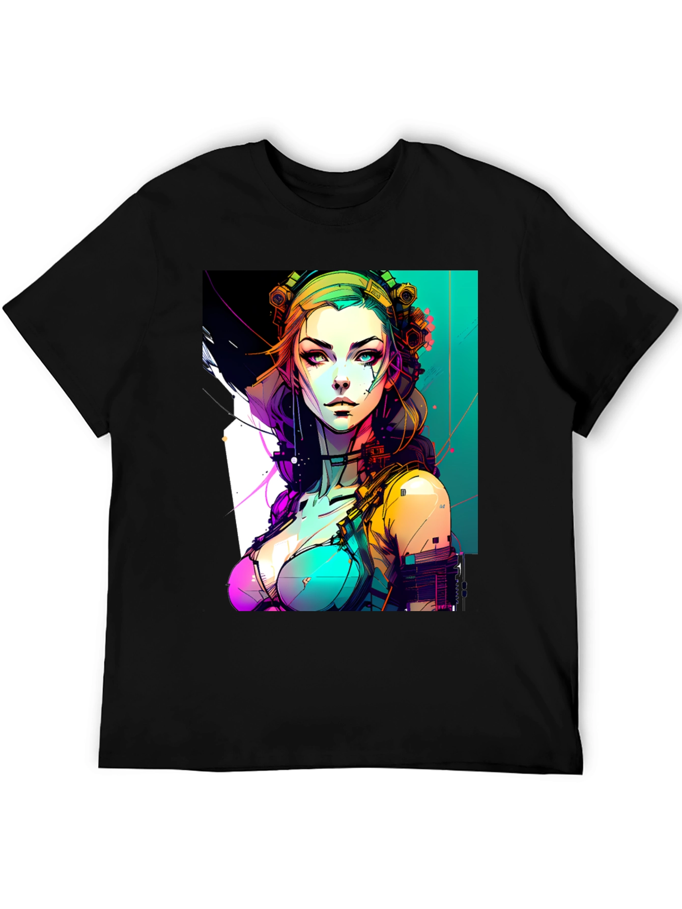 Cyberpunk Girl Graphic Black T-Shirt