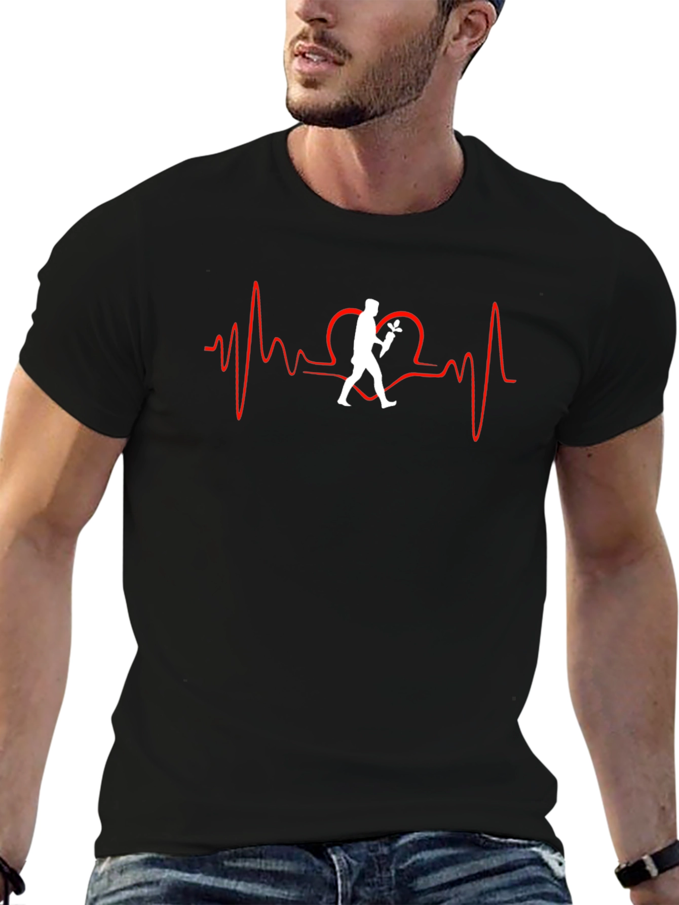 Heartbeat Florist T-Shirt - Black Crew Neck