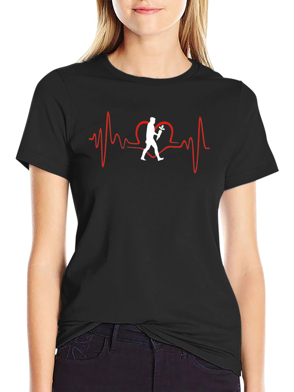 Heartbeat Florist T-Shirt - Black Crew Neck
