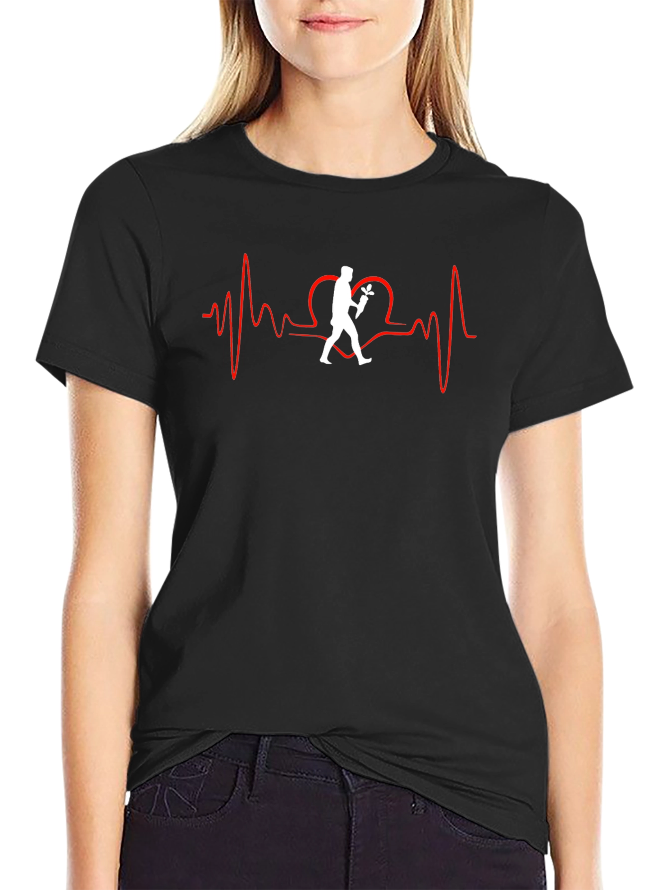 Heartbeat Florist T-Shirt - Black Crew Neck