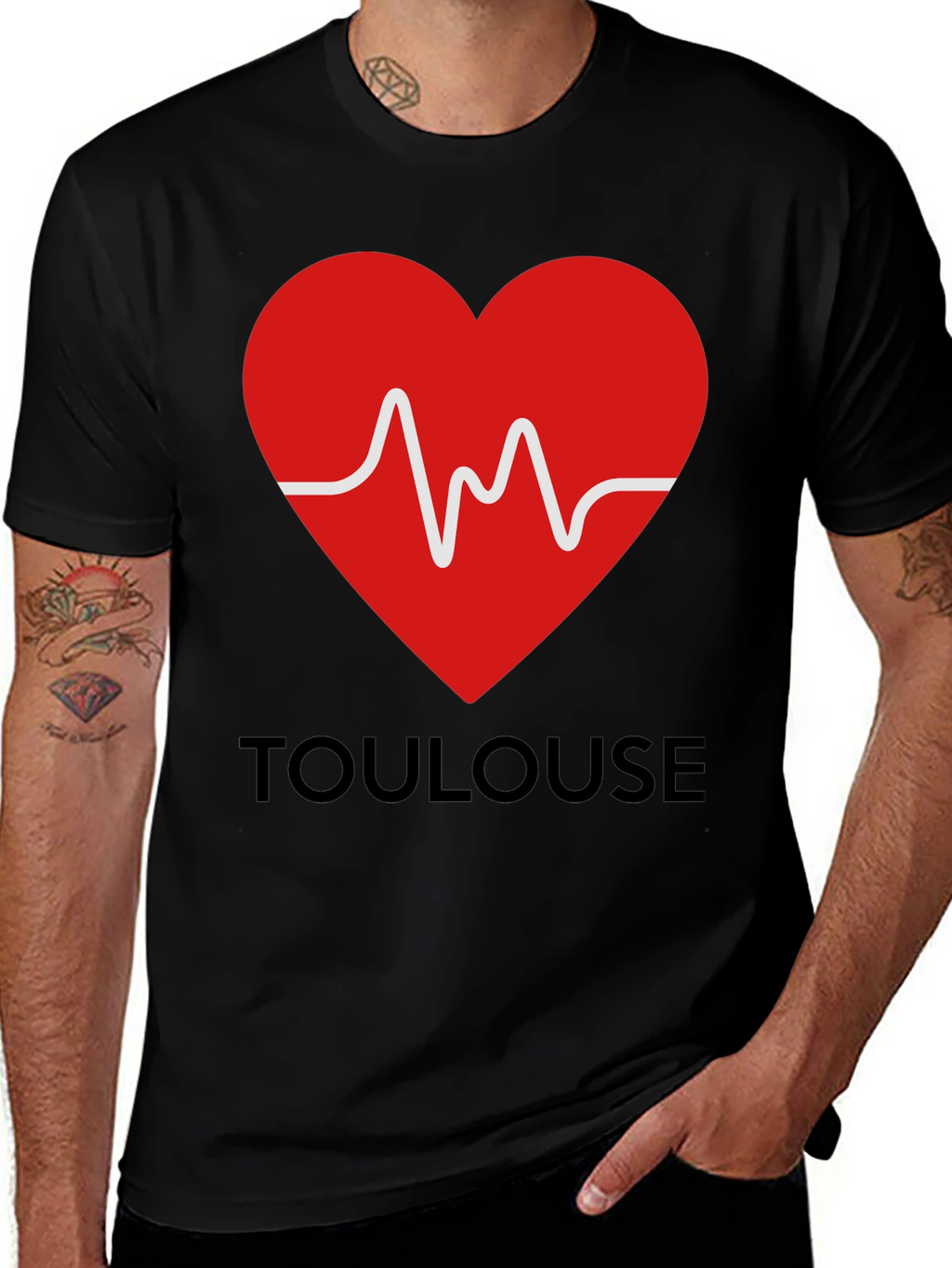 Toulouse Heartbeat Graphic Tee - Black Cotton T-Shirt