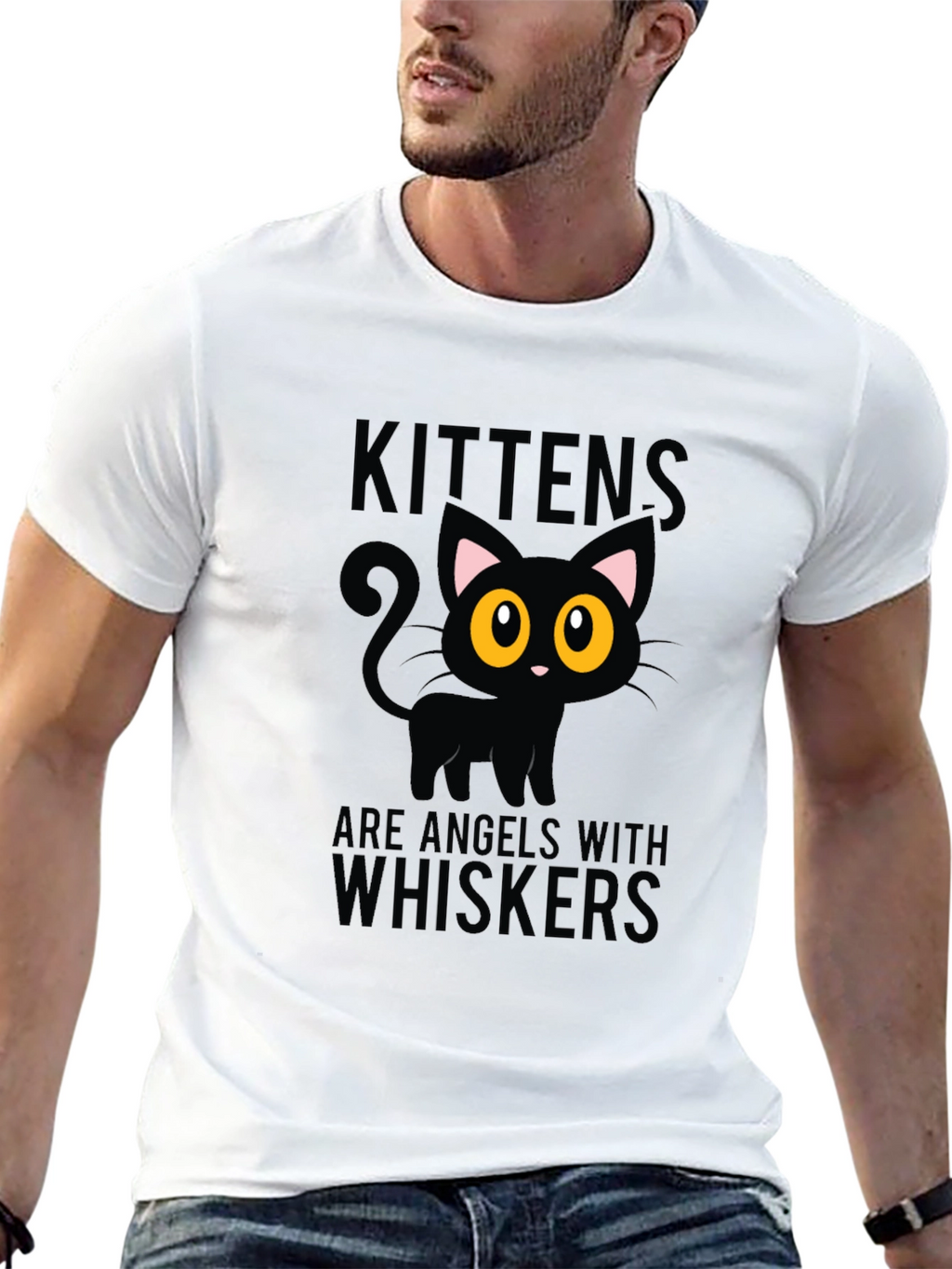 Kittens Are Angels With Whiskers Black T-Shirt