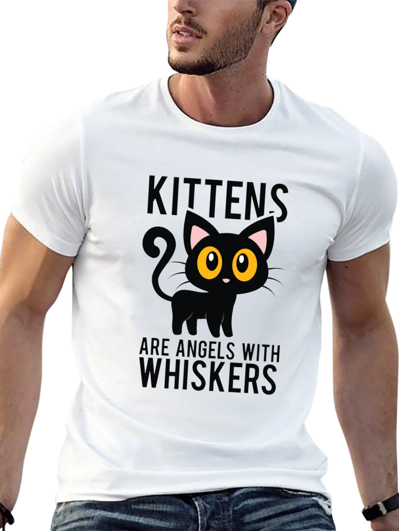 Kittens Are Angels With Whiskers Black T-Shirt
