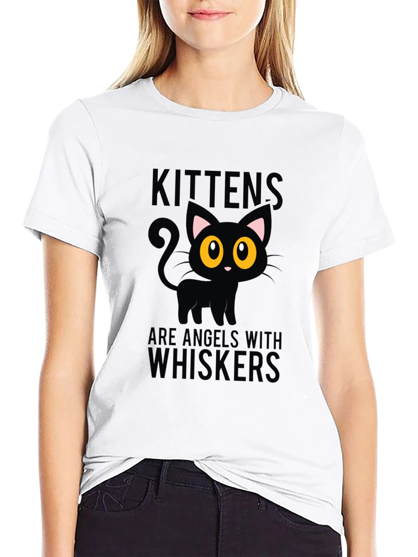Kittens Are Angels With Whiskers Black T-Shirt