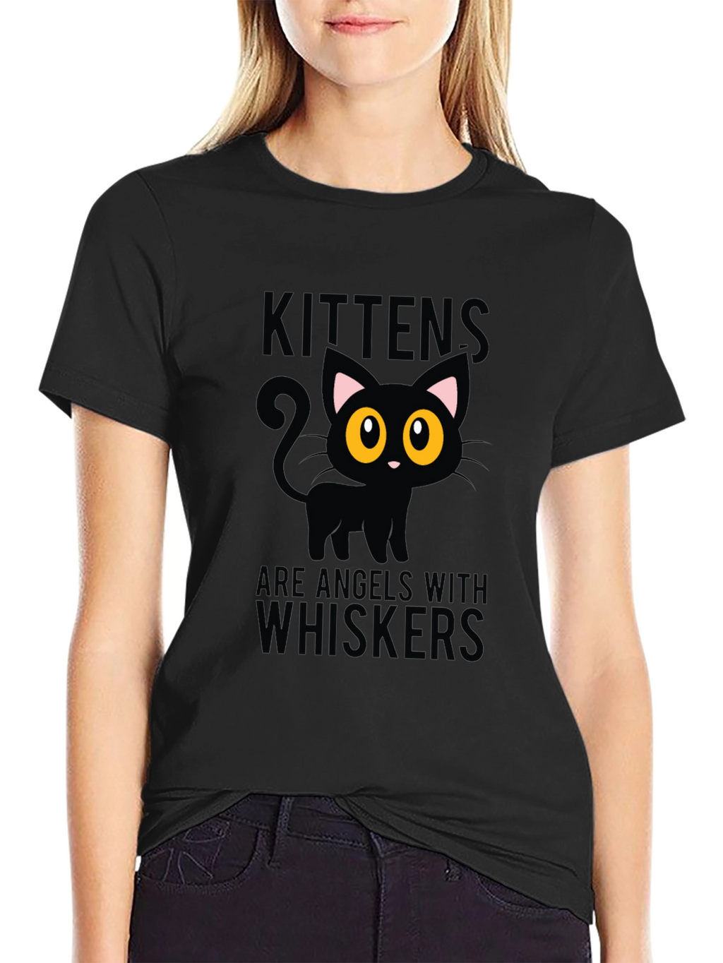 Kittens Are Angels With Whiskers Black T-Shirt