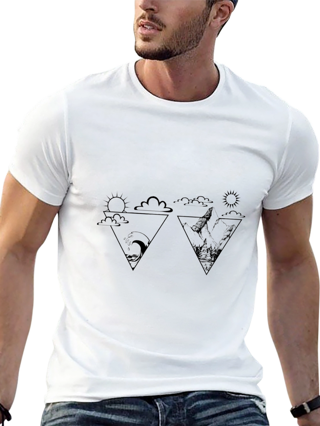 Geometric Nature Print Black T-Shirt