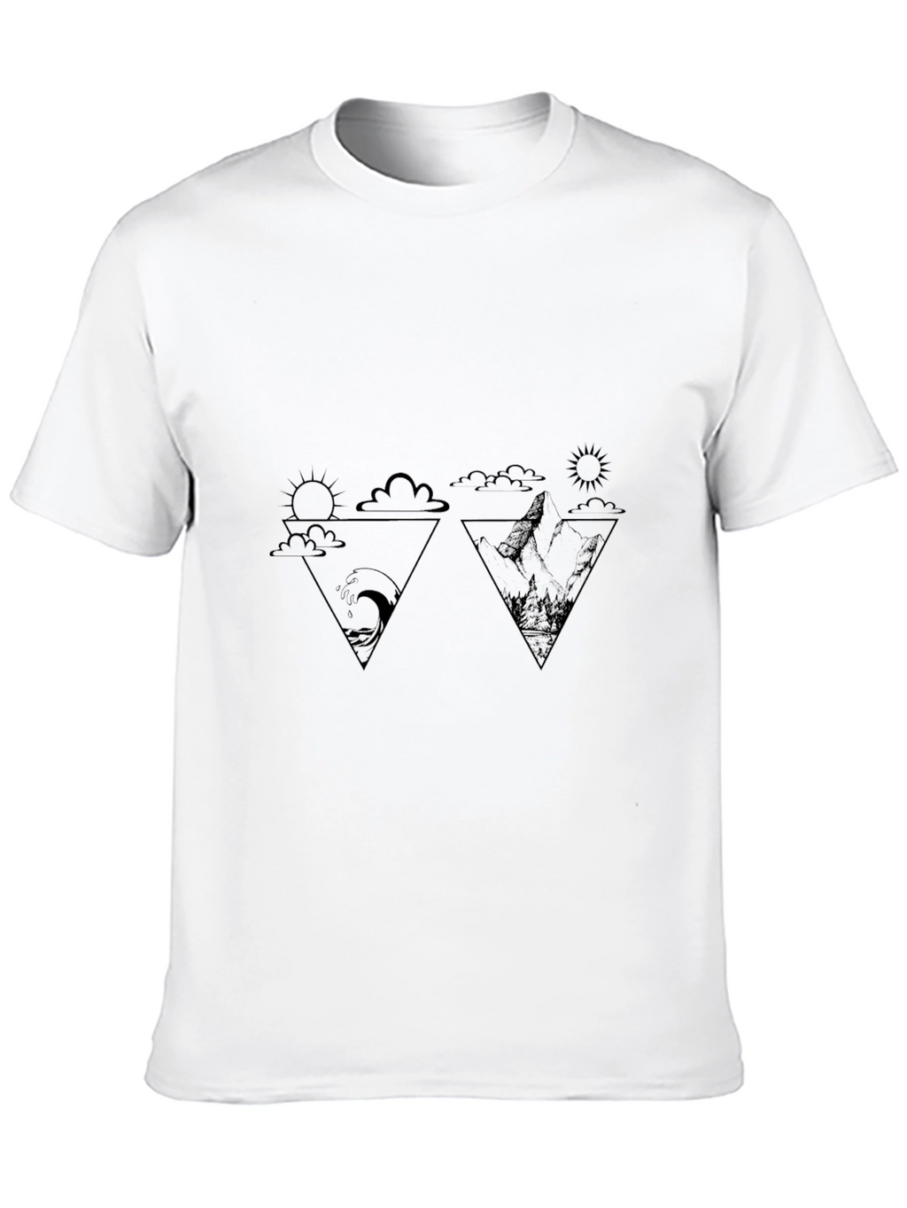 Geometric Nature Print Black T-Shirt