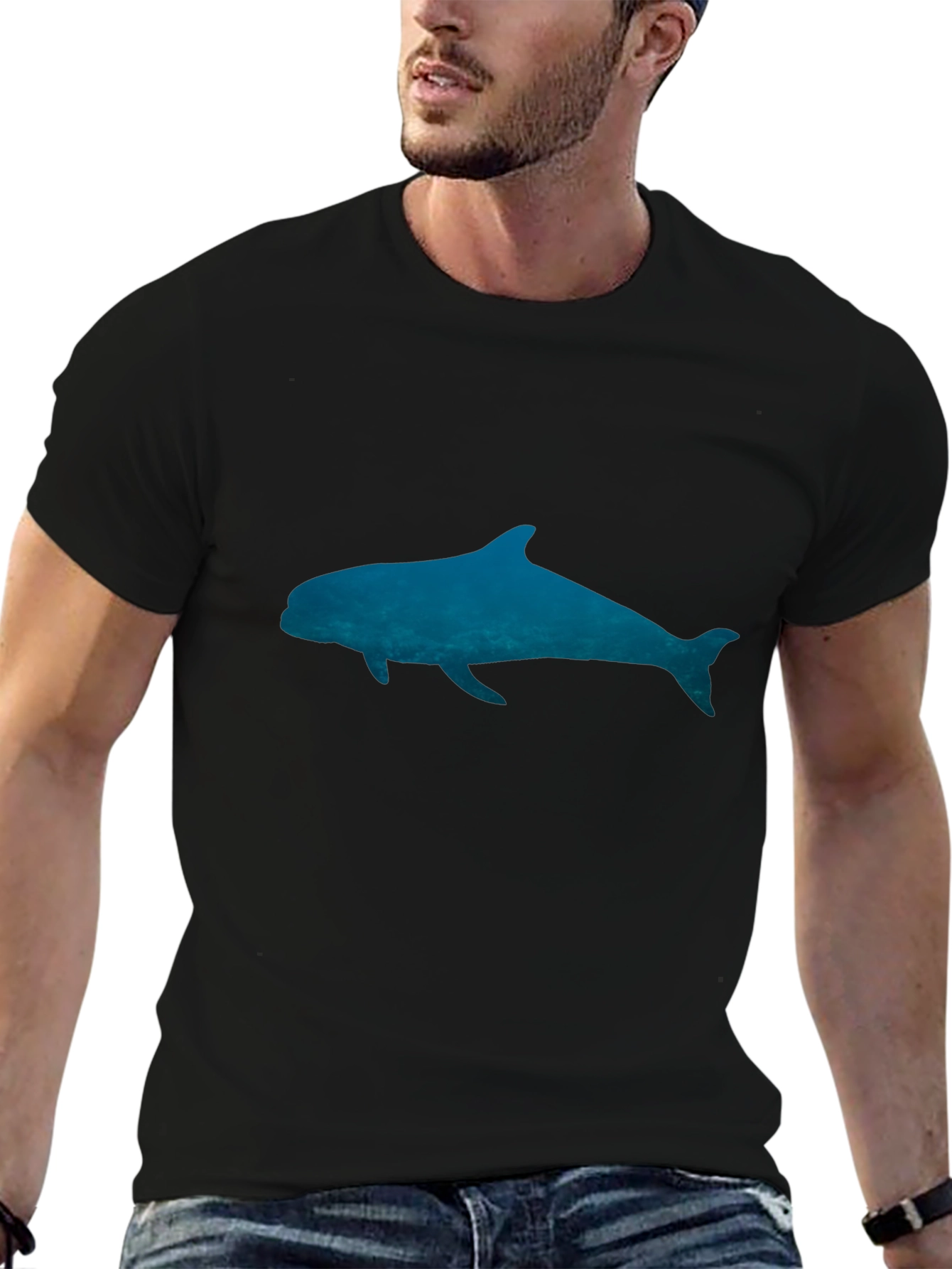 Blue Dolphin Graphic Black T-Shirt