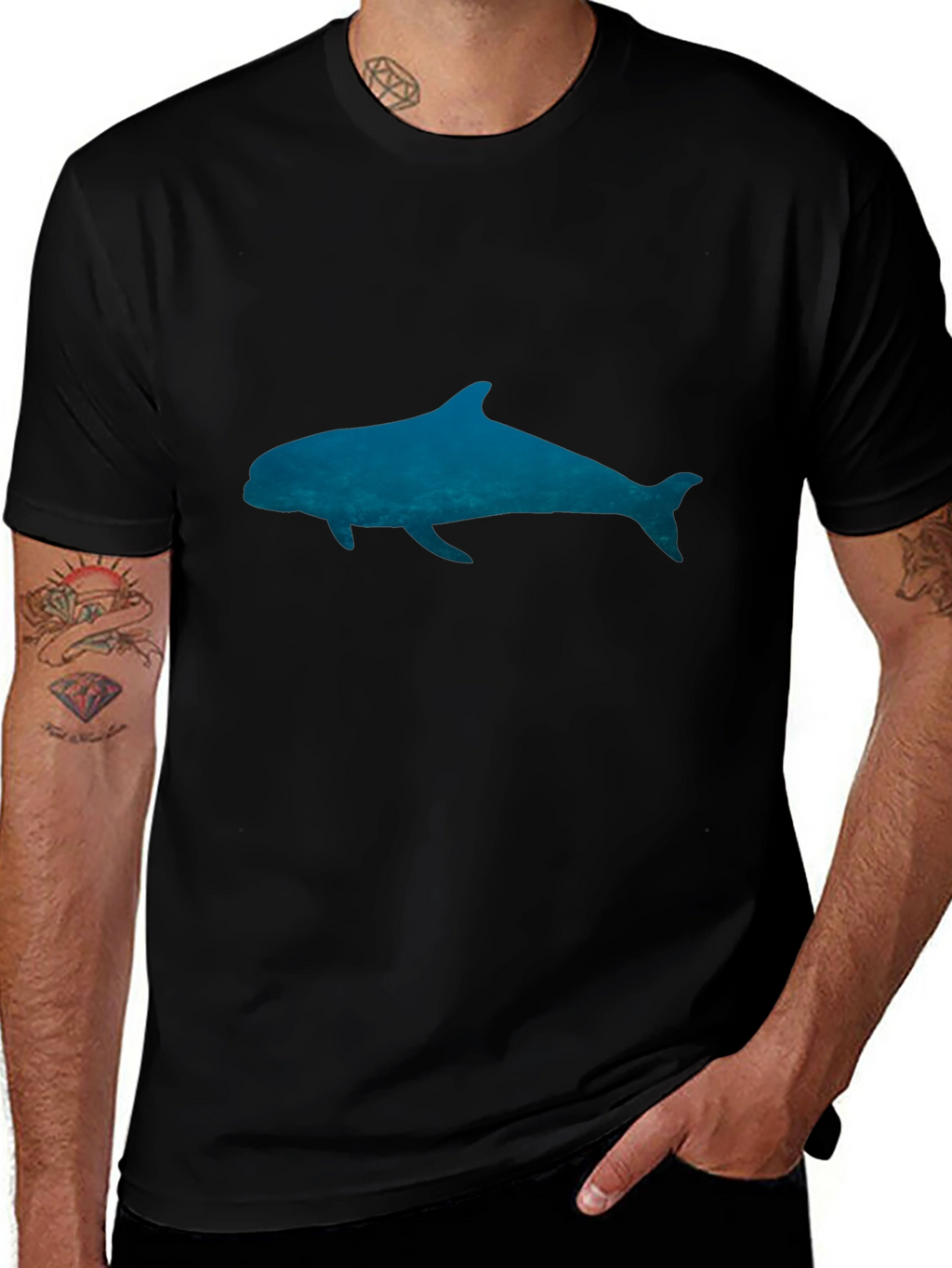 Blue Dolphin Graphic Black T-Shirt