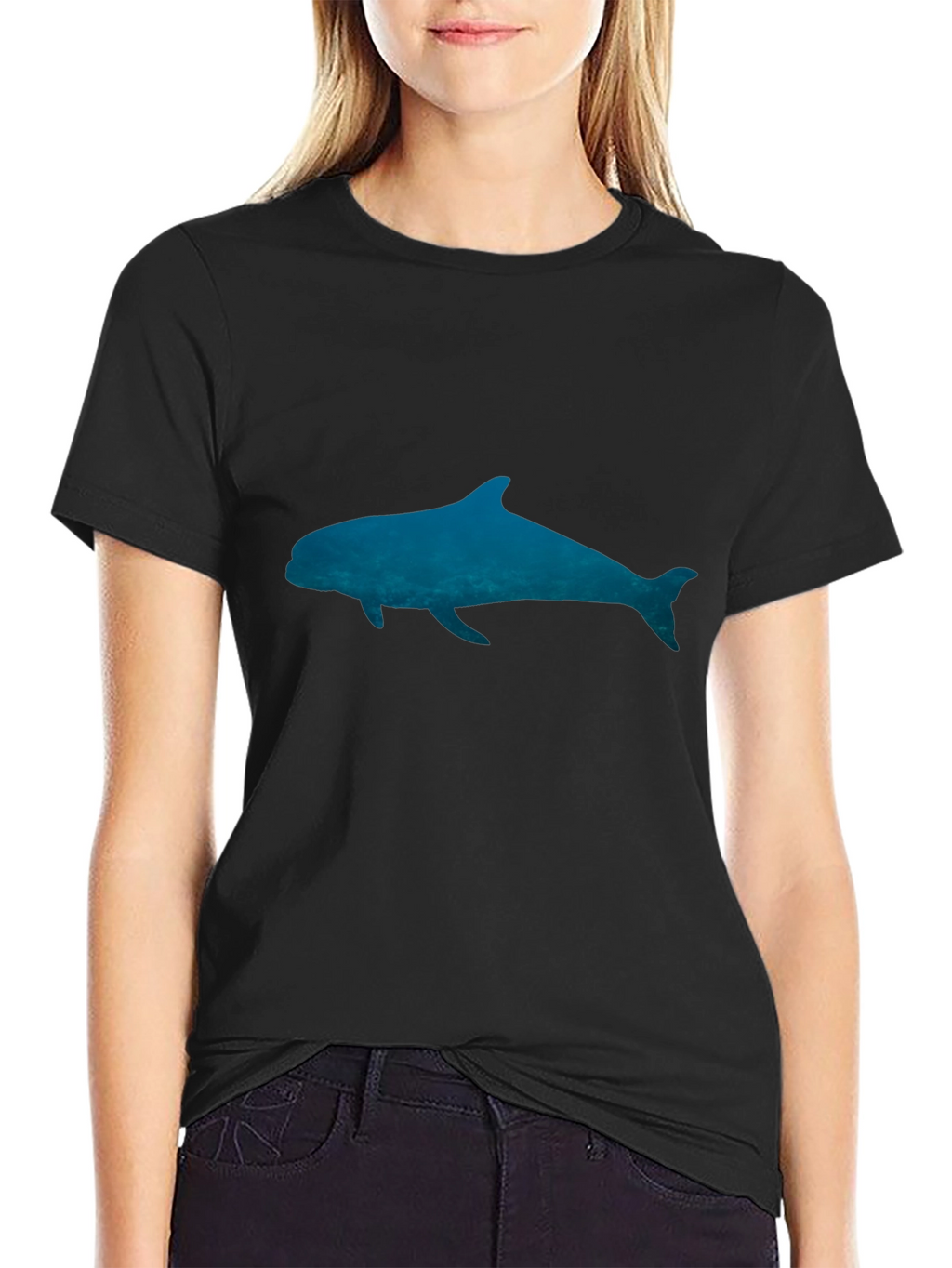 Blue Dolphin Graphic Black T-Shirt