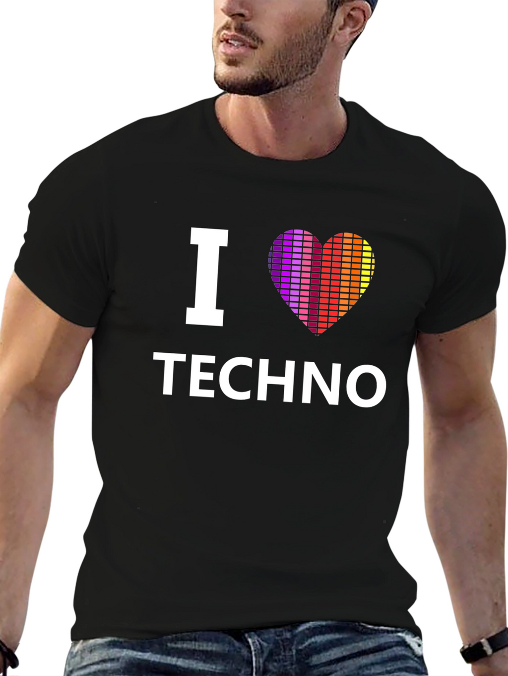 I Love Techno Graphic Black T-Shirt