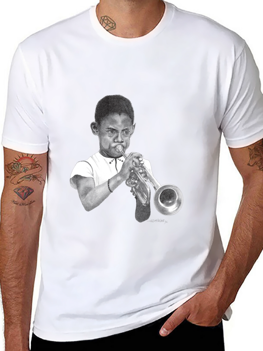 Boy Trumpet Player Graphic Black Tee