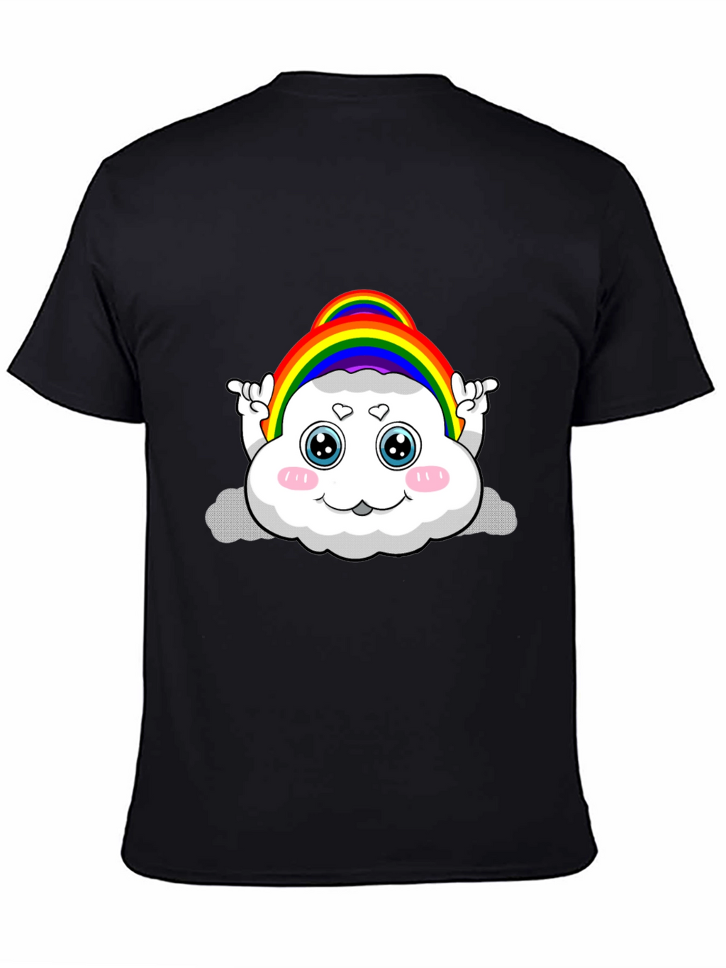 Rainbow Cloud Cartoon Graphic Black Tee