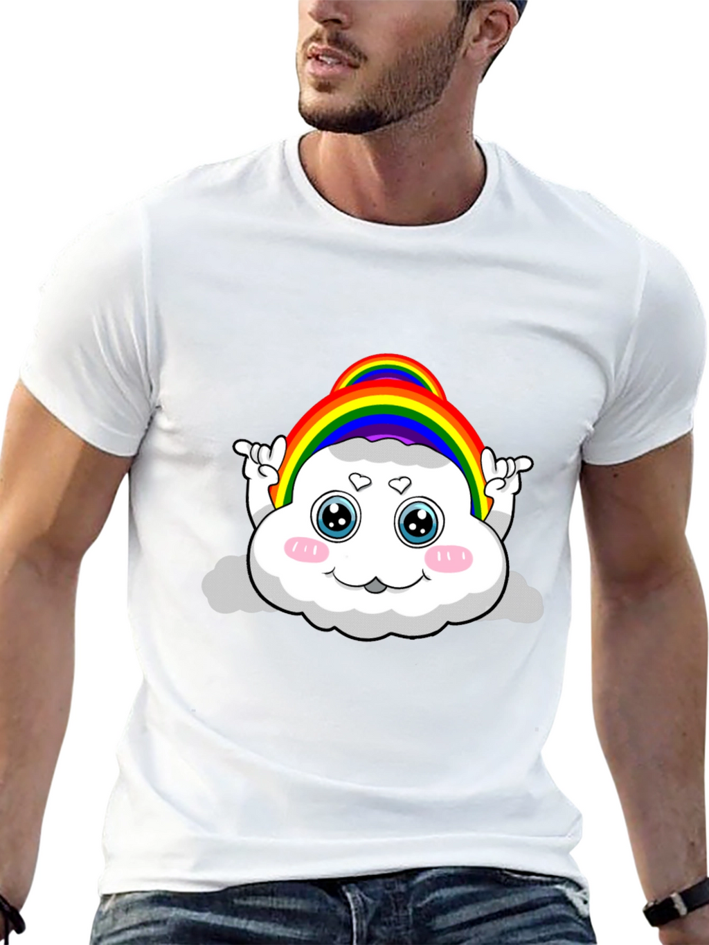 Rainbow Cloud Cartoon Graphic Black Tee