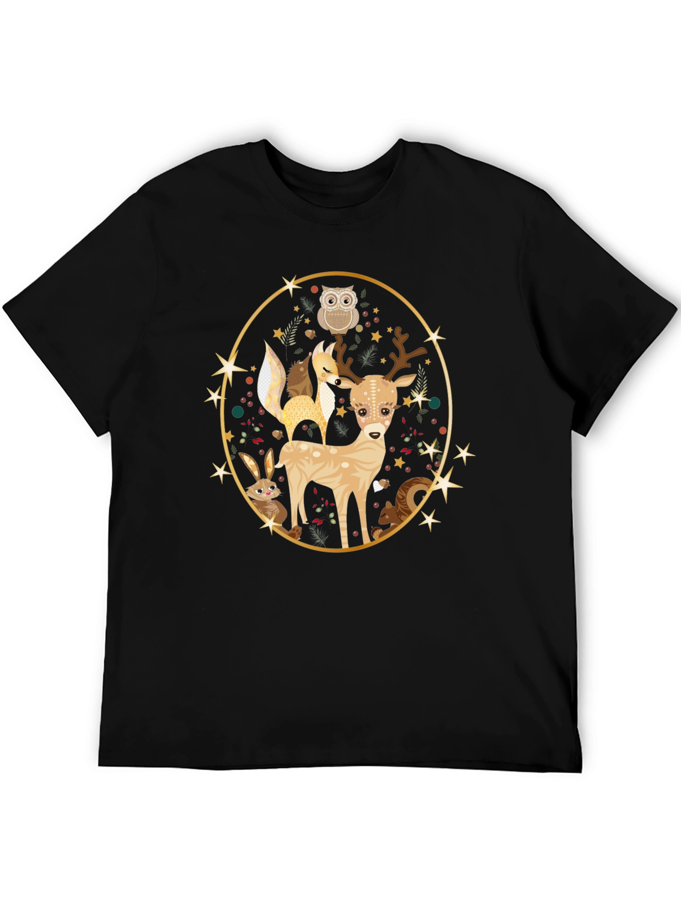 Woodland Creatures Black T-Shirt