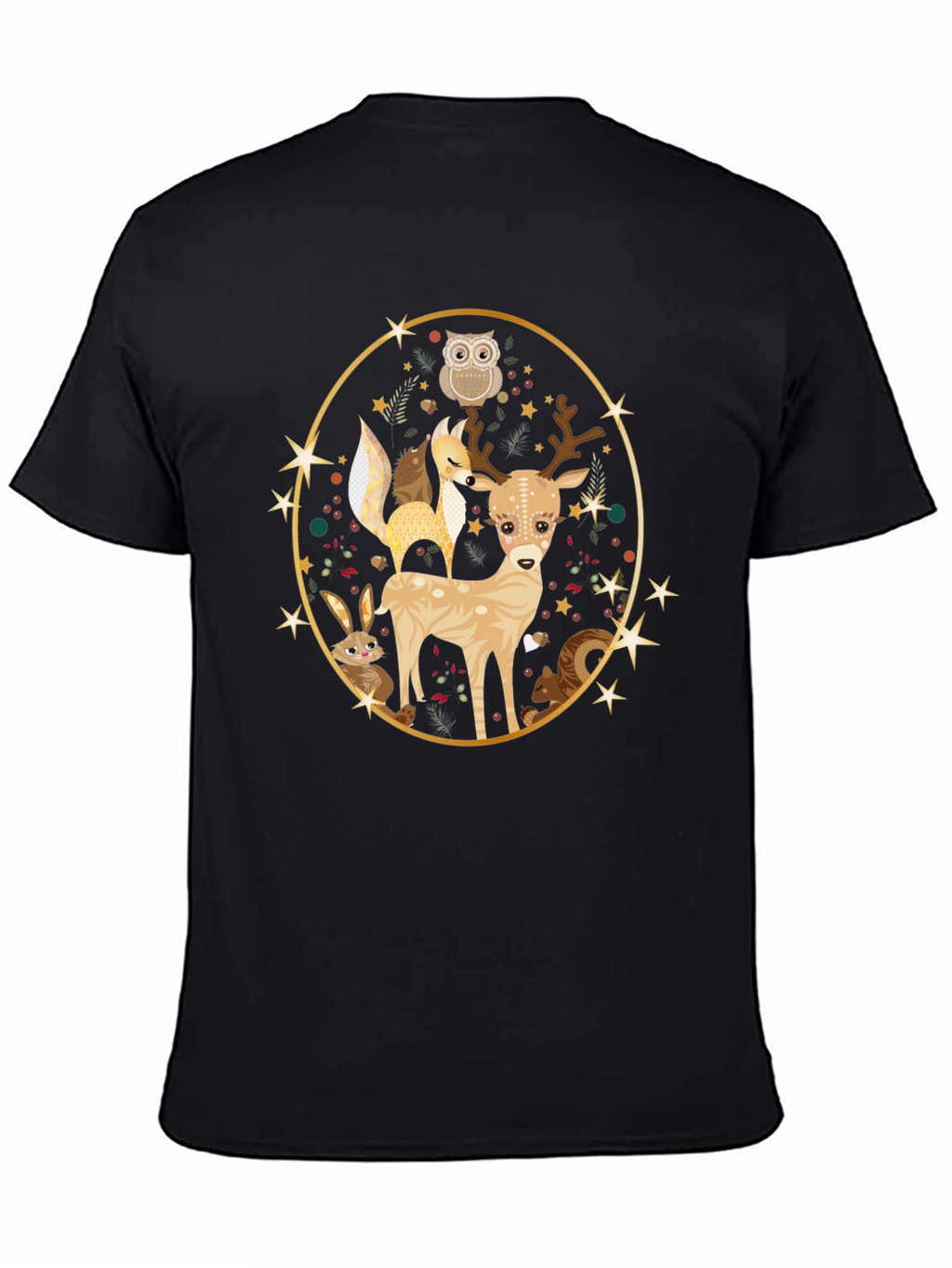 Woodland Creatures Black T-Shirt
