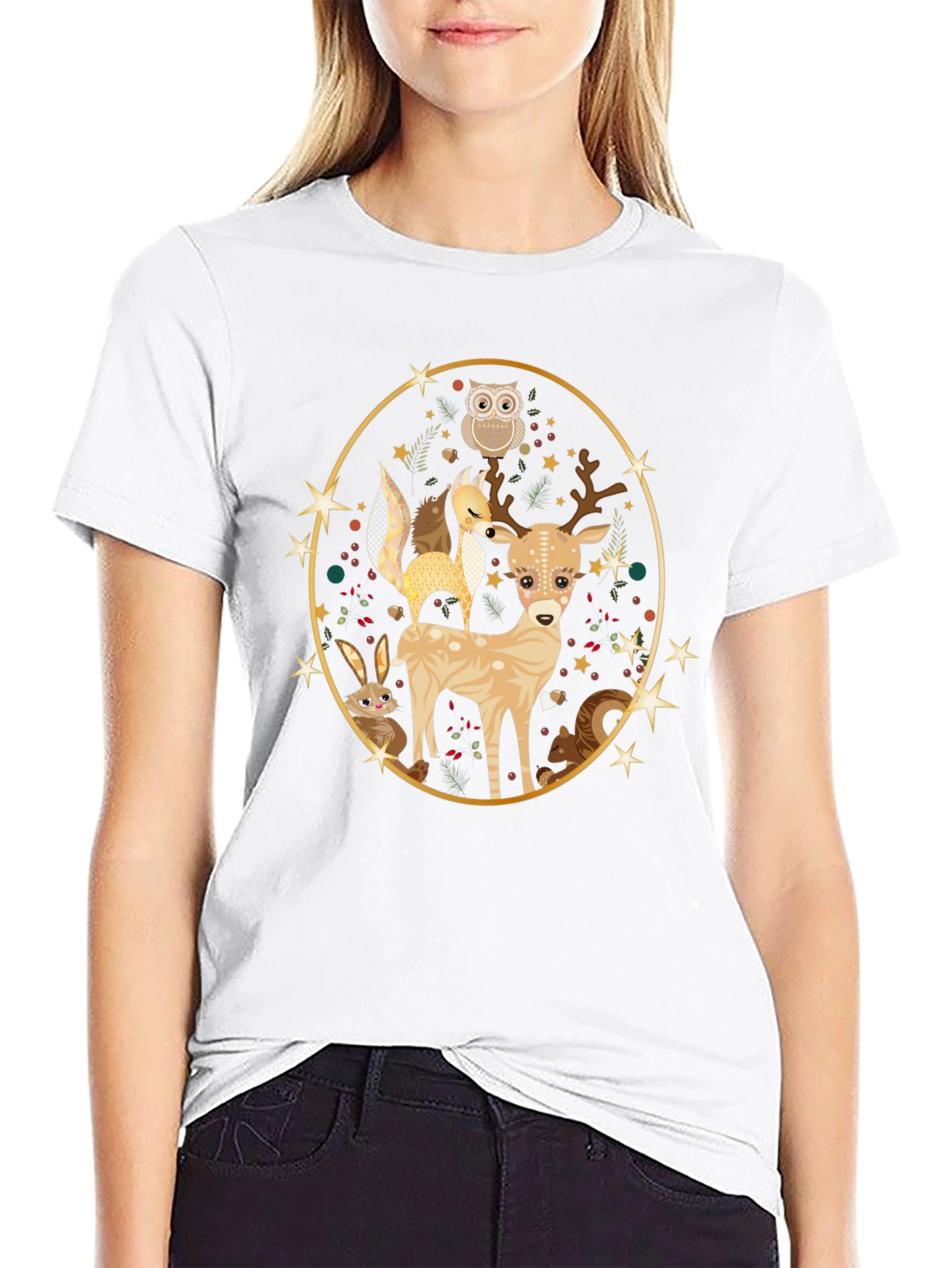 Woodland Creatures Black T-Shirt