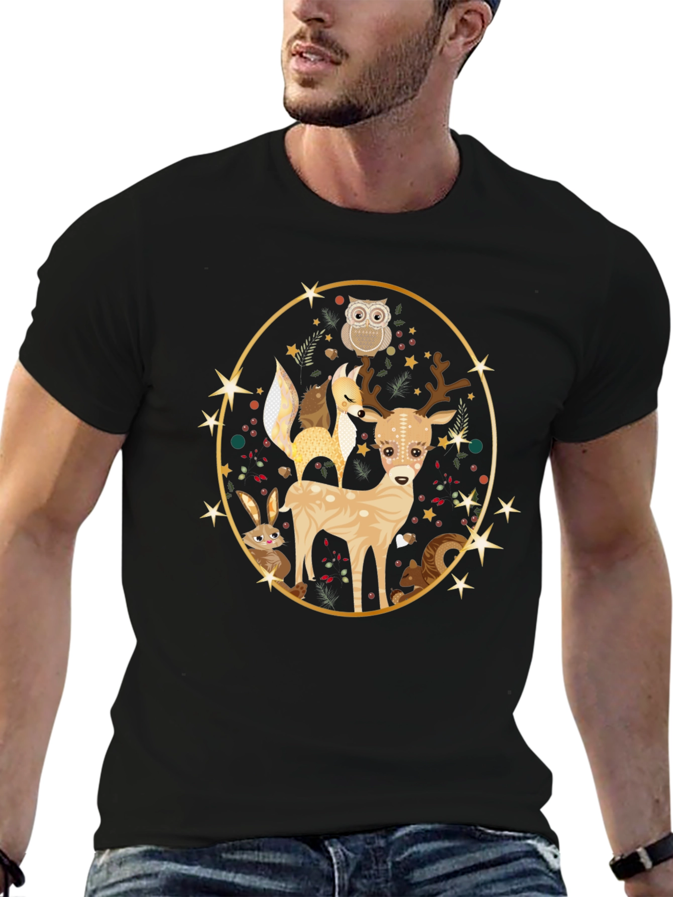 Woodland Creatures Black T-Shirt