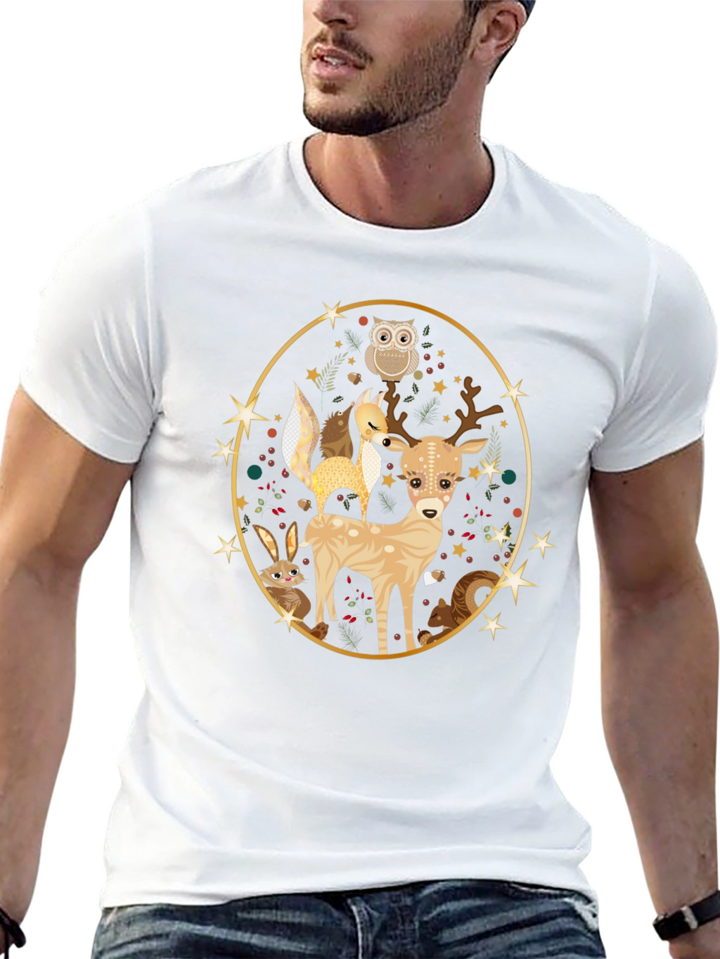 Woodland Creatures Black T-Shirt
