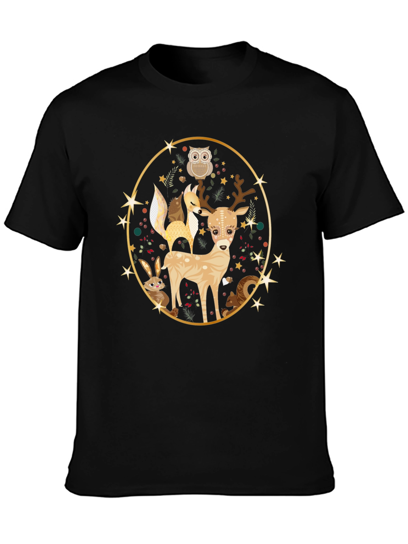 Woodland Creatures Black T-Shirt