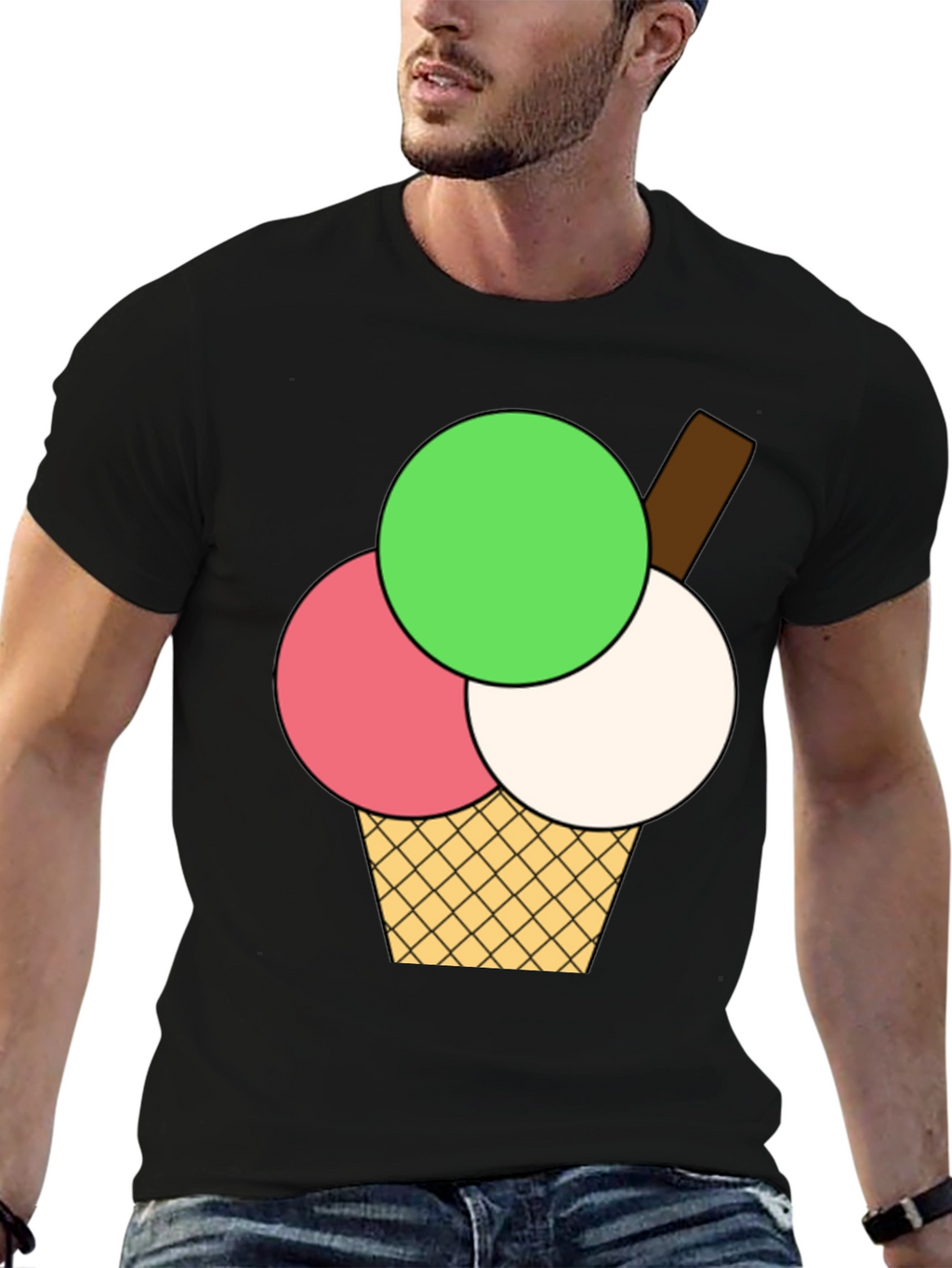 Ice Cream Graphic Tee - Black Cotton T-Shirt