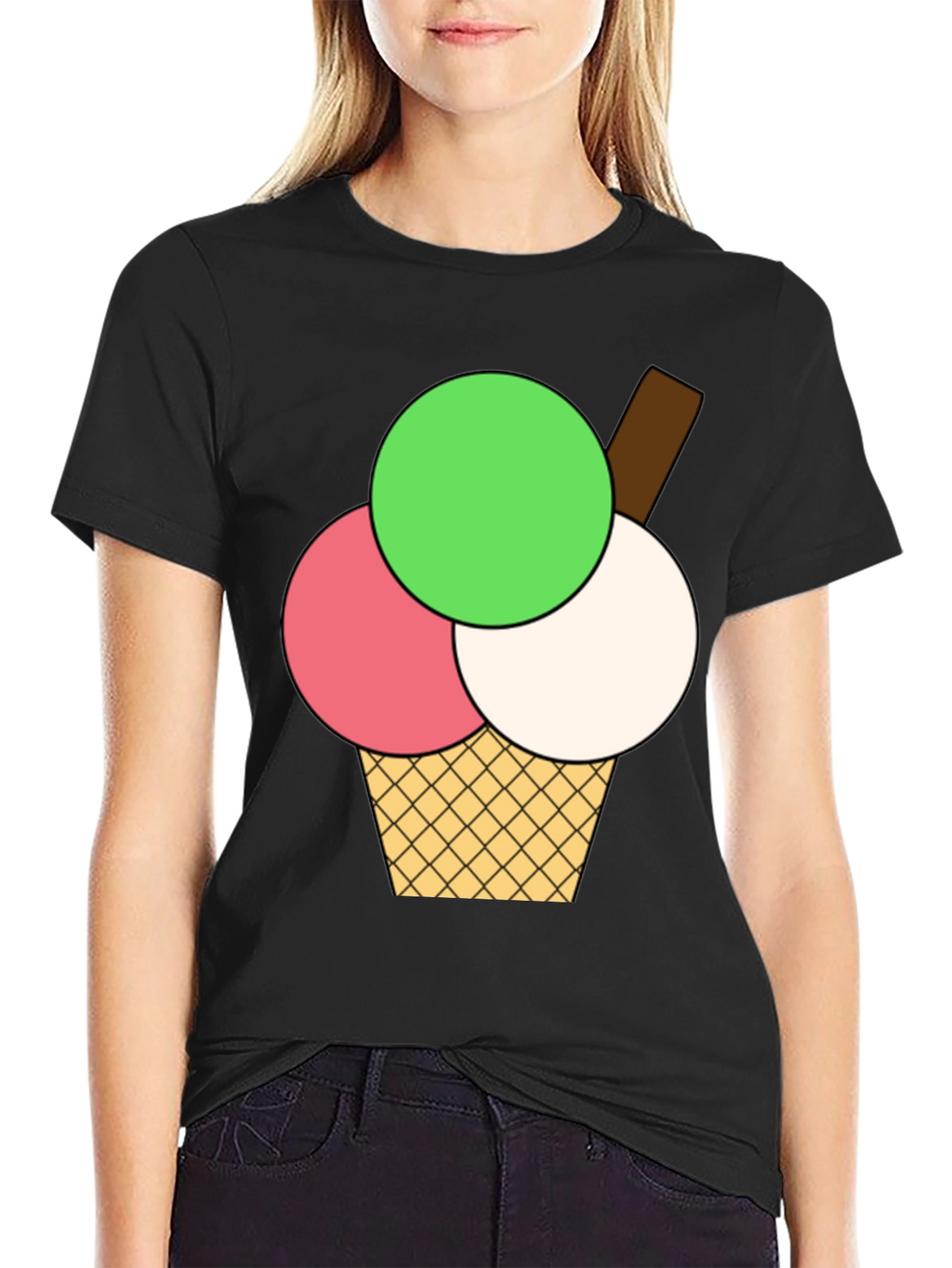 Ice Cream Graphic Tee - Black Cotton T-Shirt