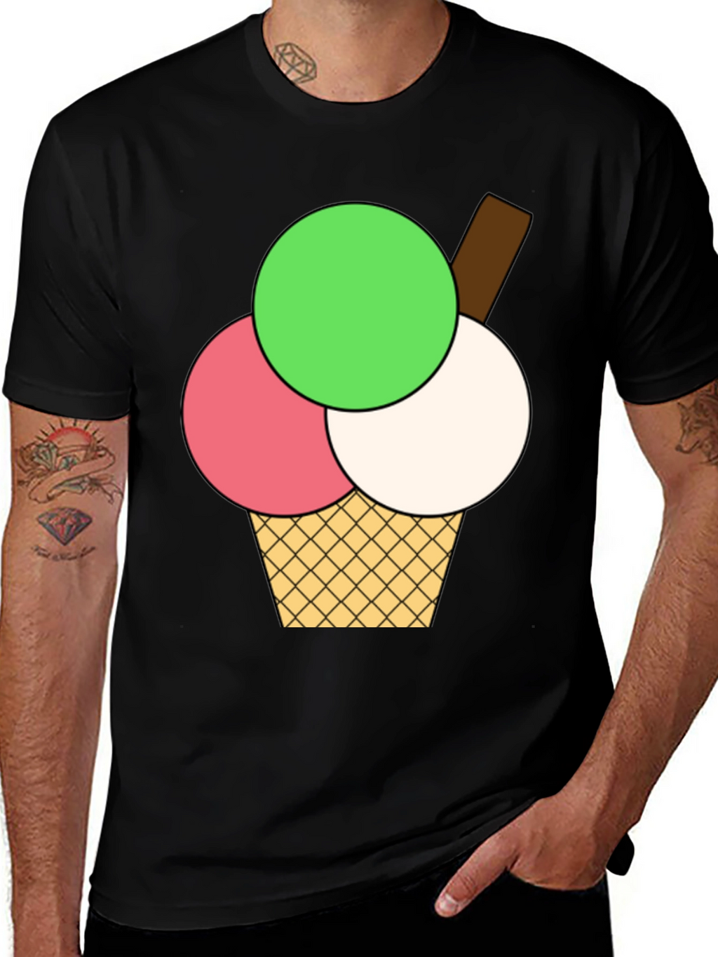 Ice Cream Graphic Tee - Black Cotton T-Shirt