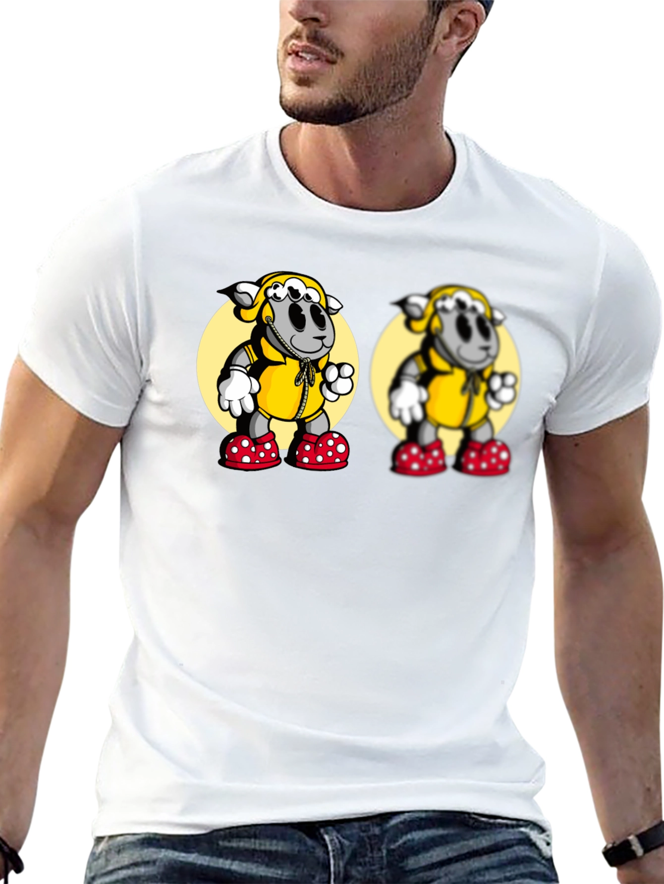 Cartoon Sheep Graphic Black T-Shirt