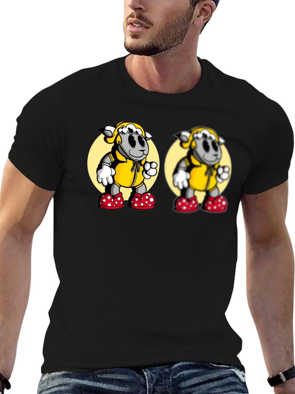 Cartoon Sheep Graphic Black T-Shirt