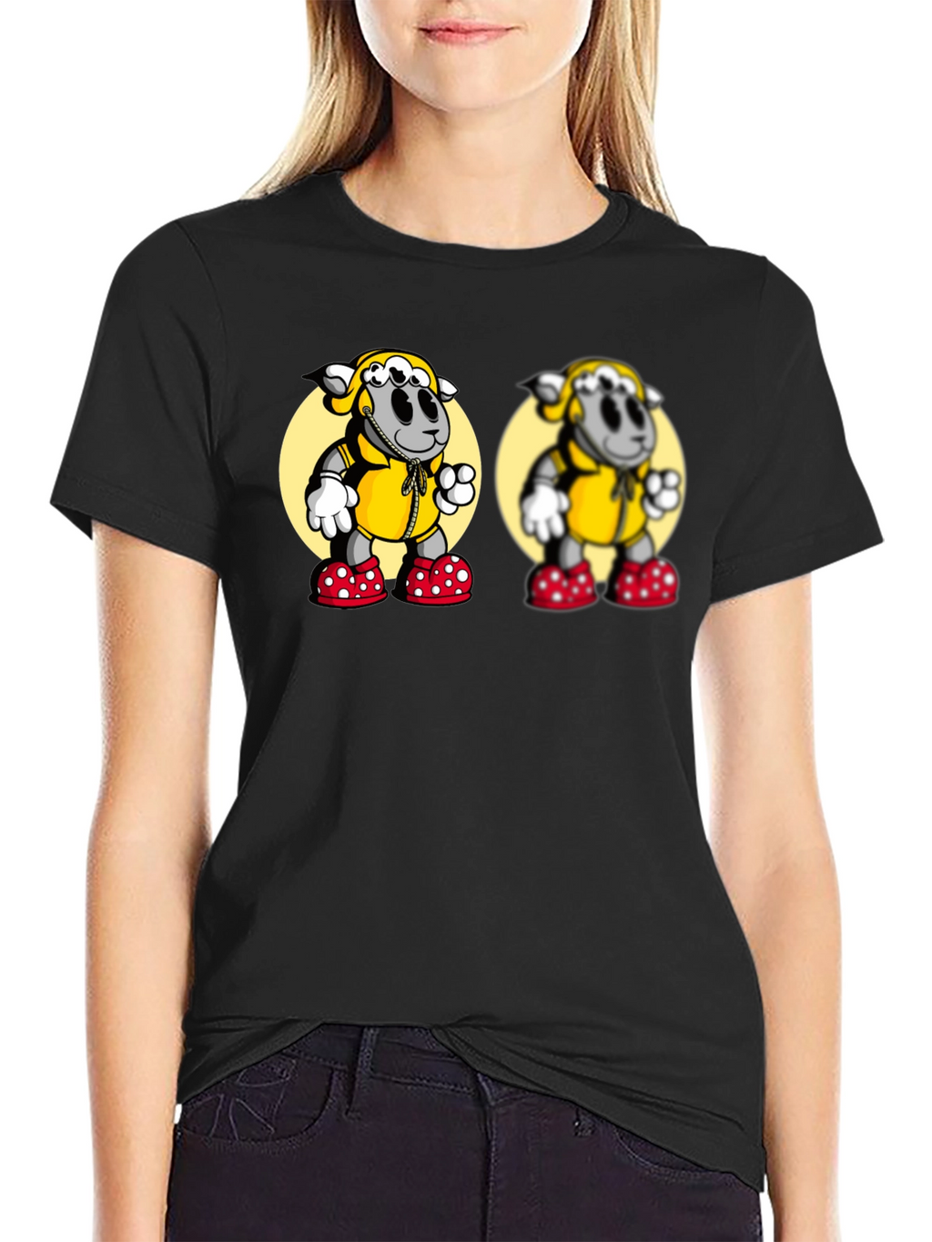 Cartoon Sheep Graphic Black T-Shirt