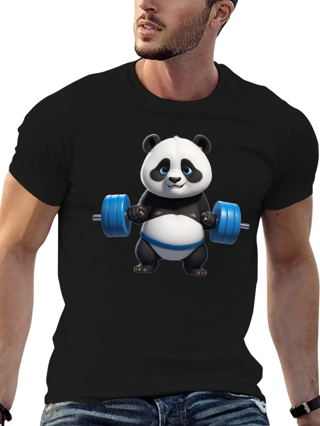 Funny Panda Lifting Weights Graphic T-Shirt