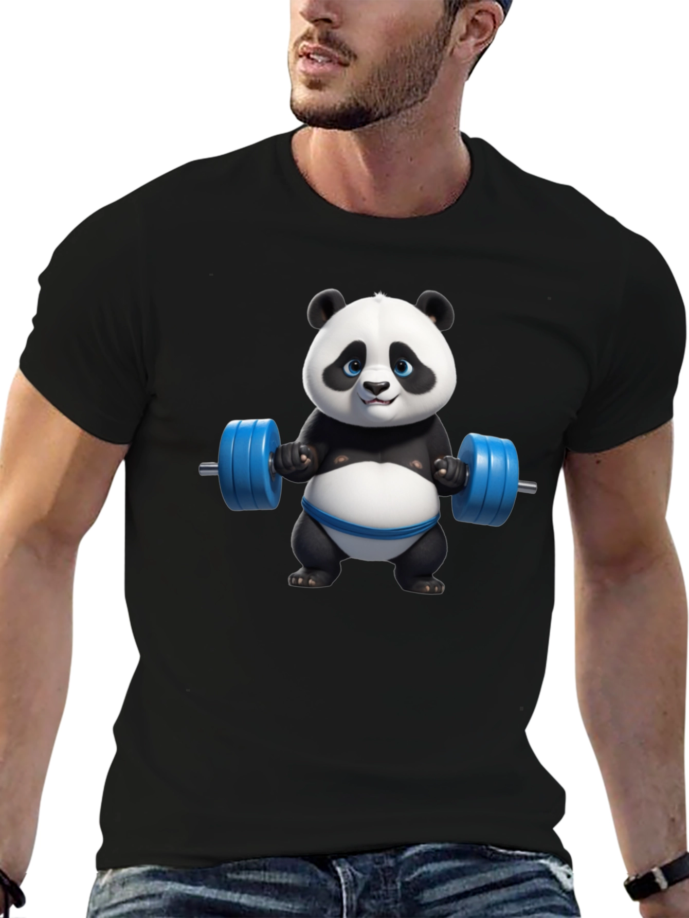 Funny Panda Lifting Weights Graphic T-Shirt