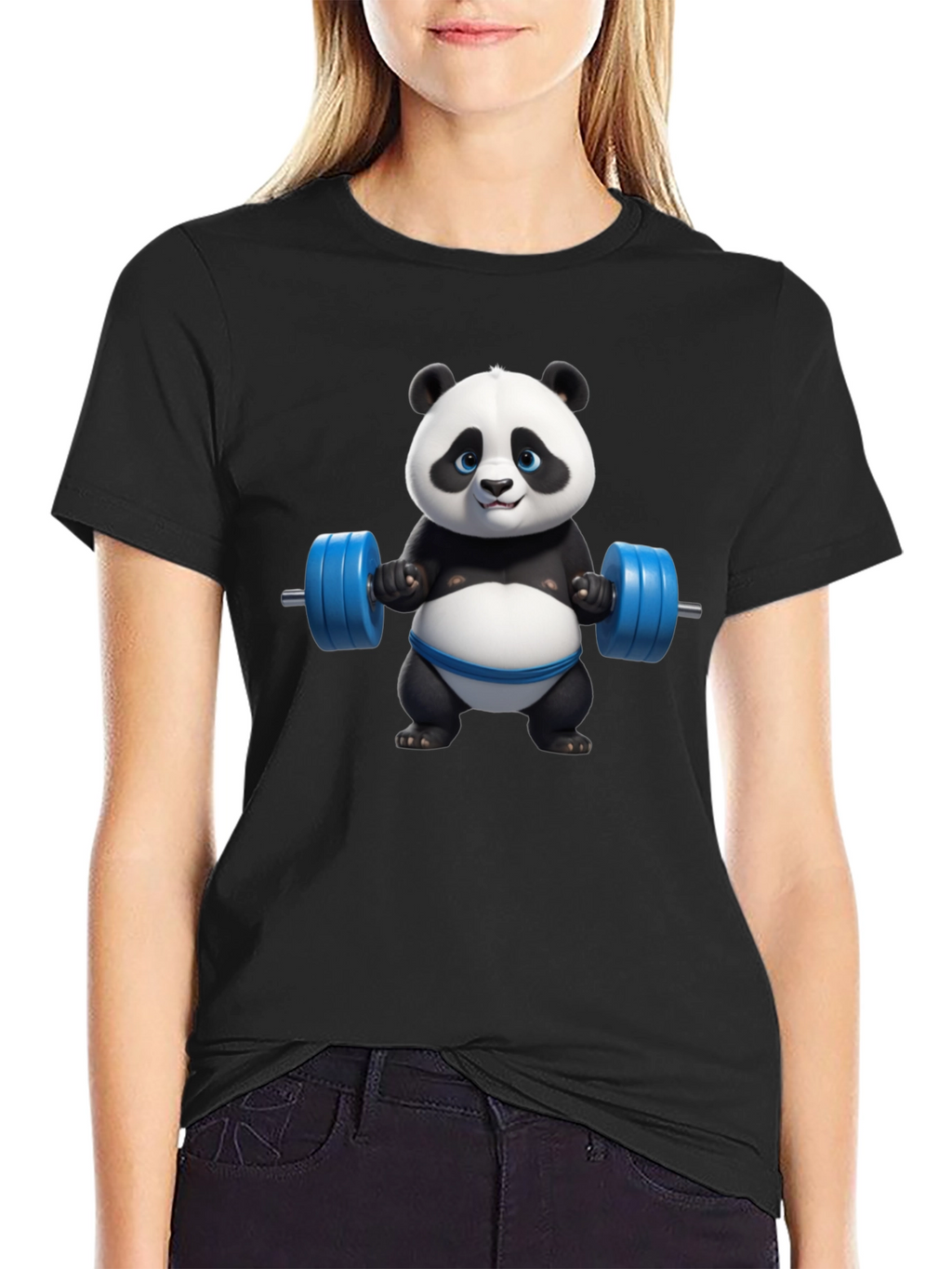 Funny Panda Lifting Weights Graphic T-Shirt