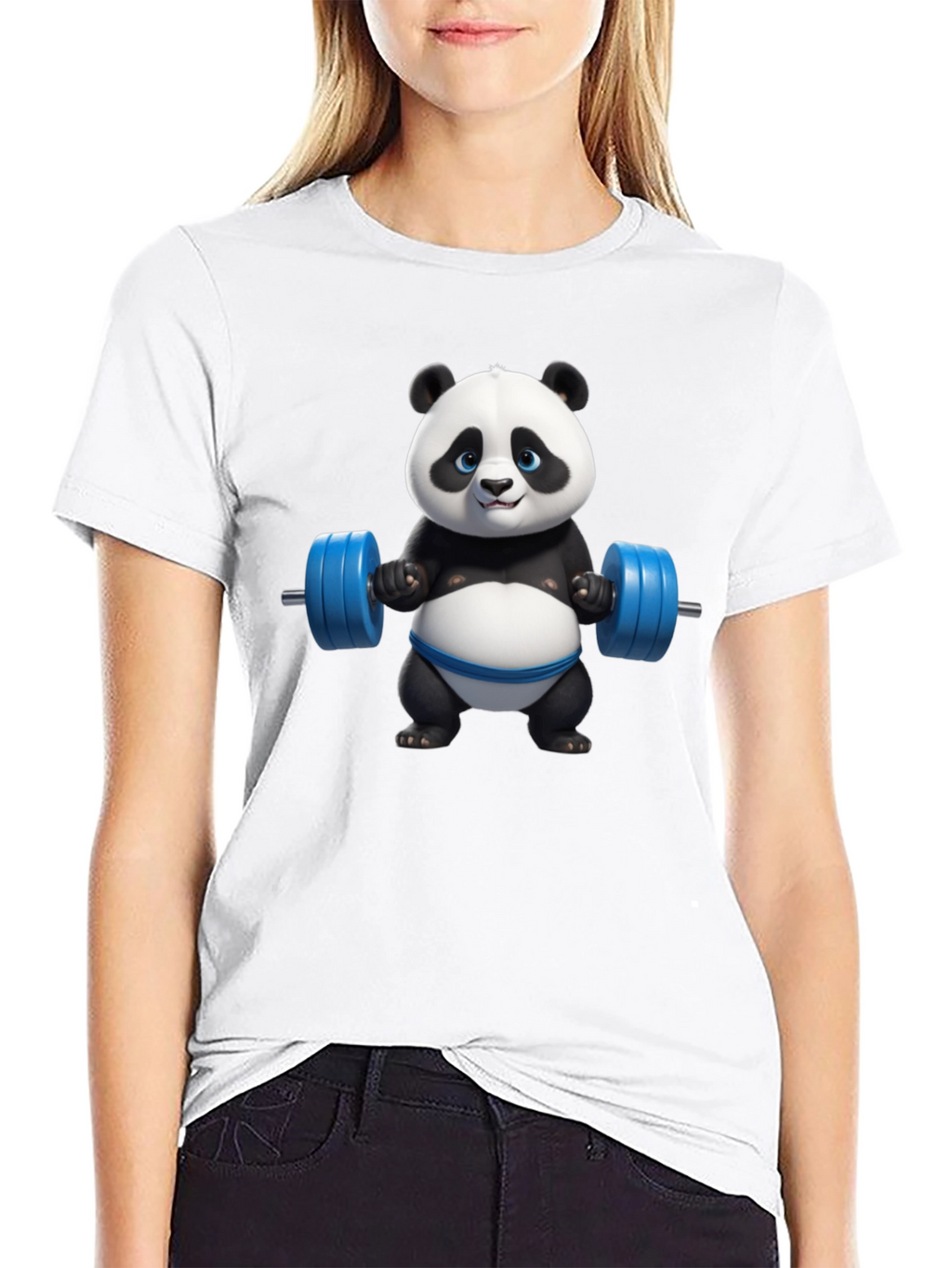 Funny Panda Lifting Weights Graphic T-Shirt