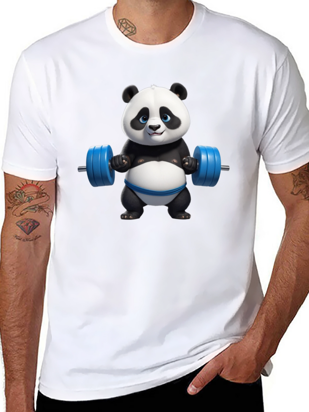Funny Panda Lifting Weights Graphic T-Shirt