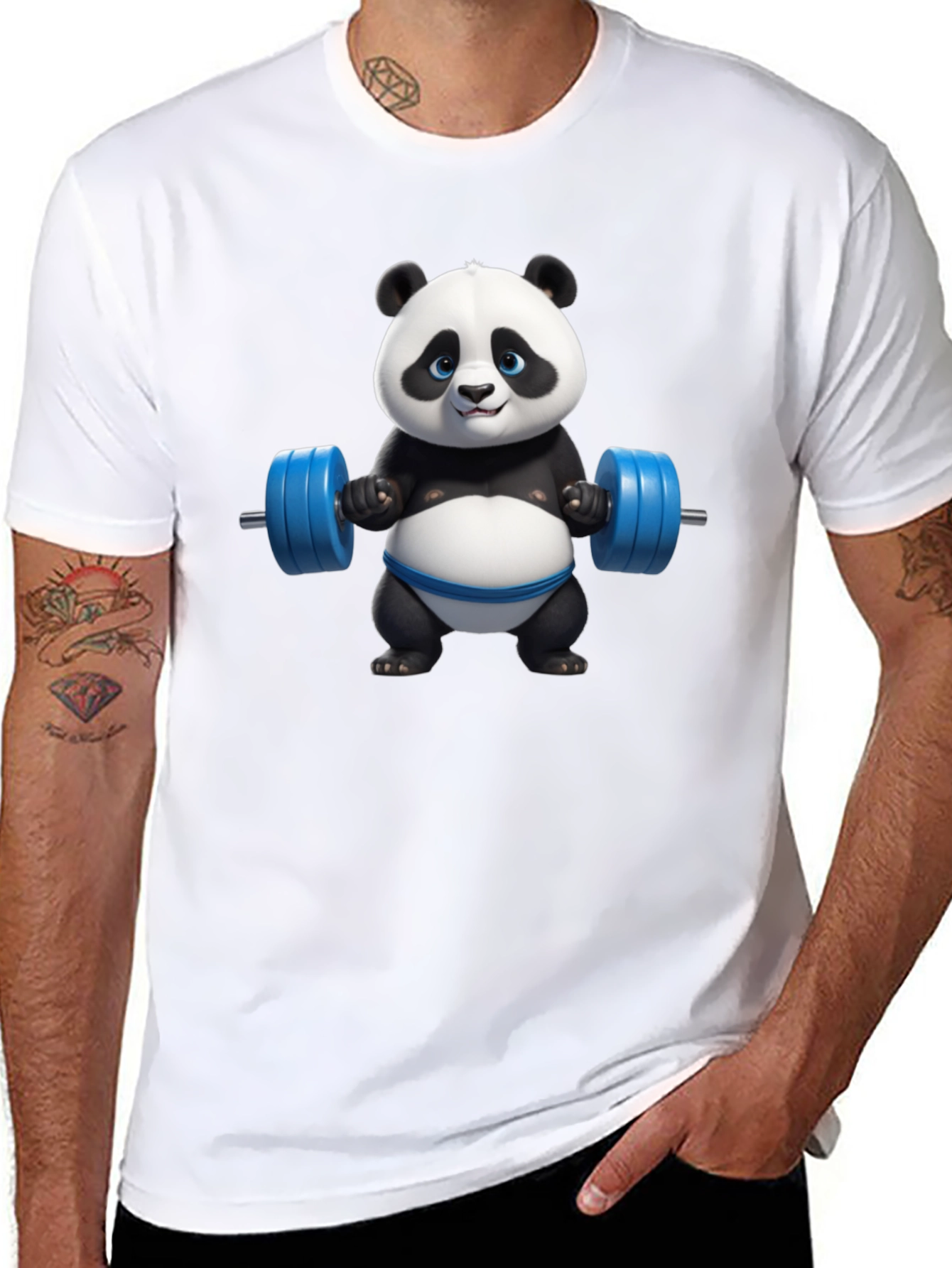 Funny Panda Lifting Weights Graphic T-Shirt