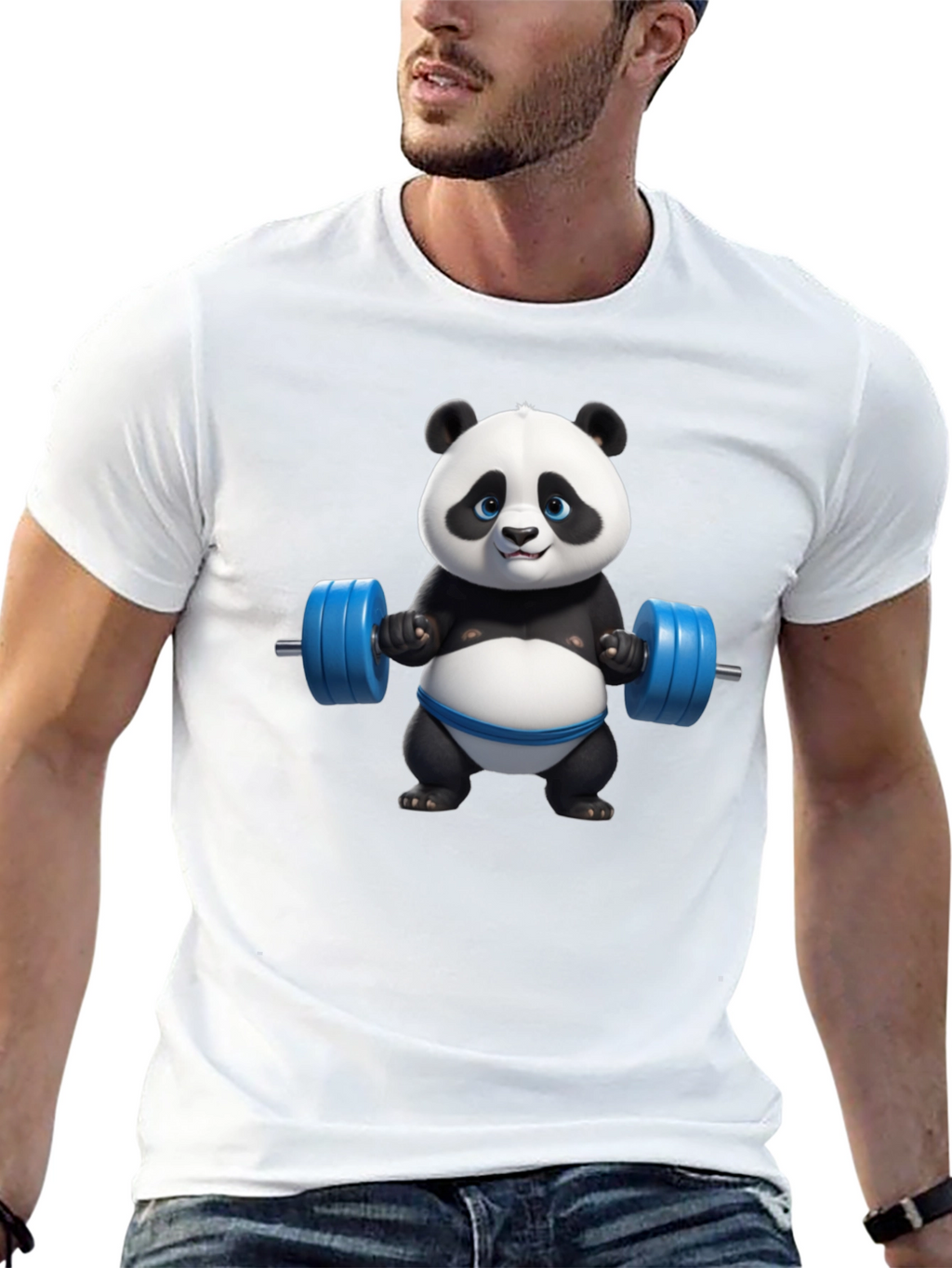 Funny Panda Lifting Weights Graphic T-Shirt